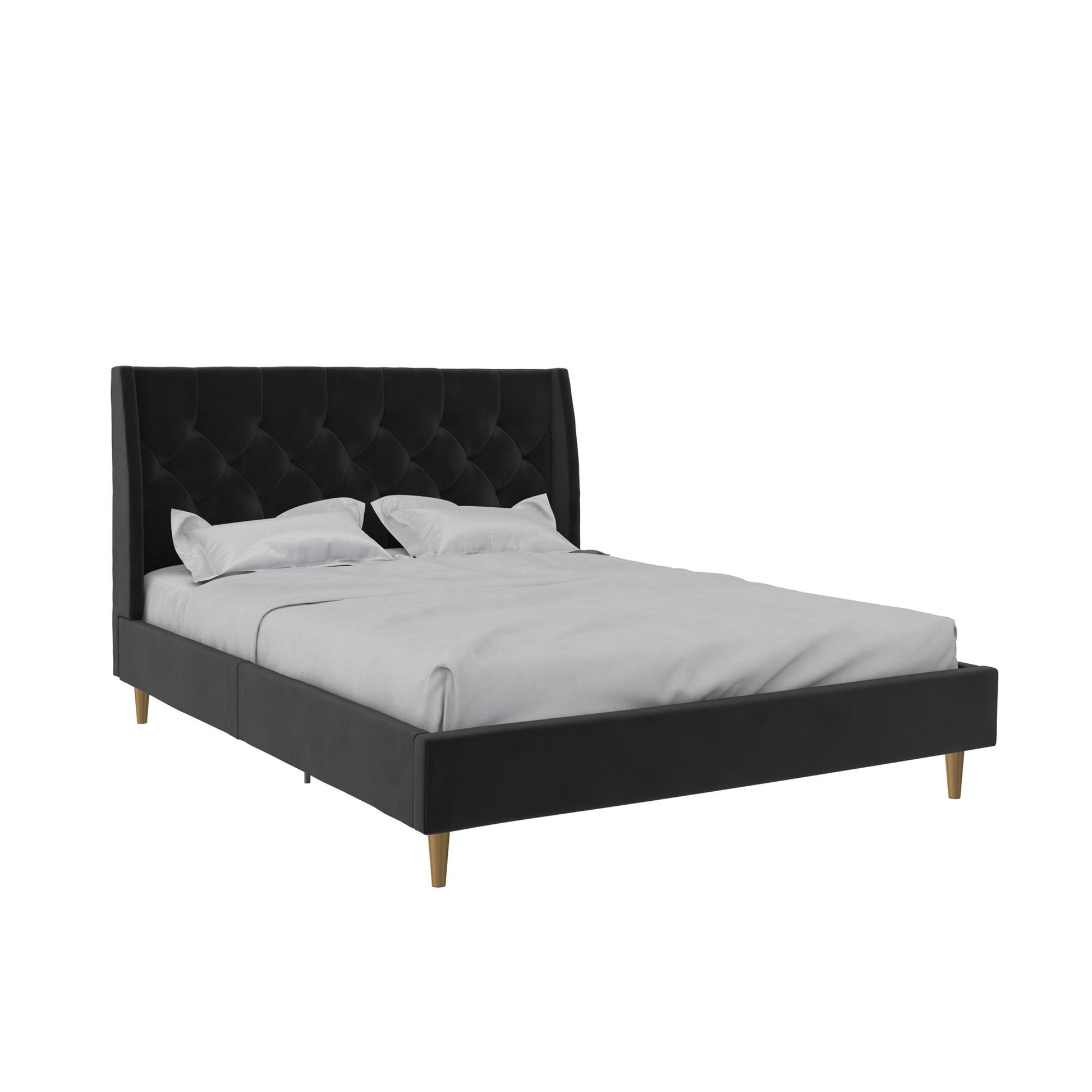 Novogratz Her Majesty Upholstered Bed, Queen, Black Velvet - Black - Queen