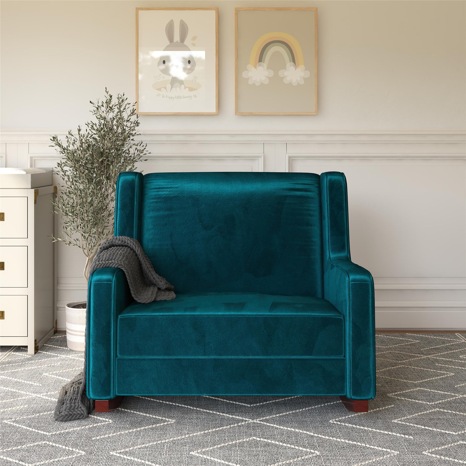 Baby Relax Hadley Upholstered Double Rocker Chair, Green Velvet - Green