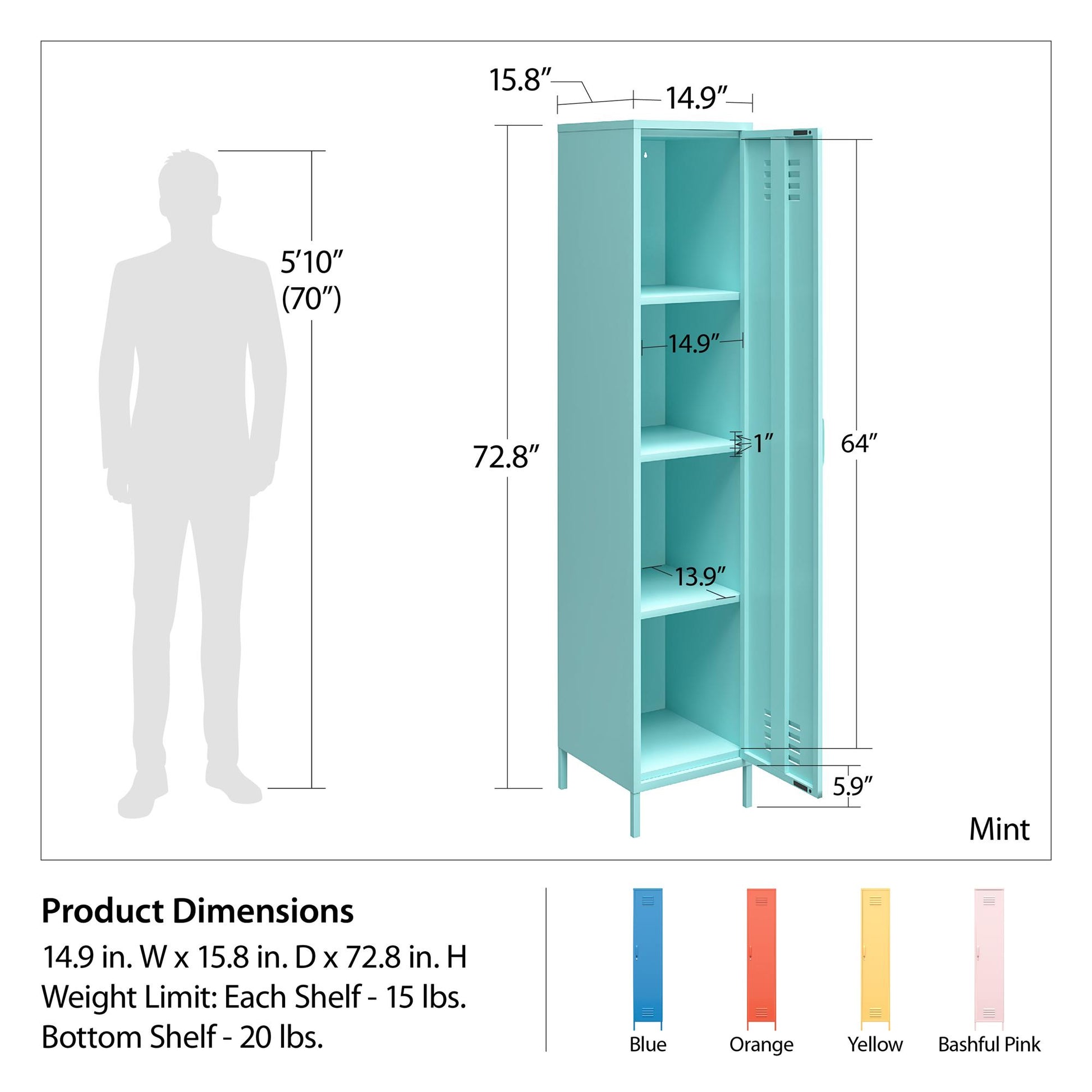 Cache 1 Door Tall Single Metal Locker Style Storage Cabinet, Bashful Pink - Bashful