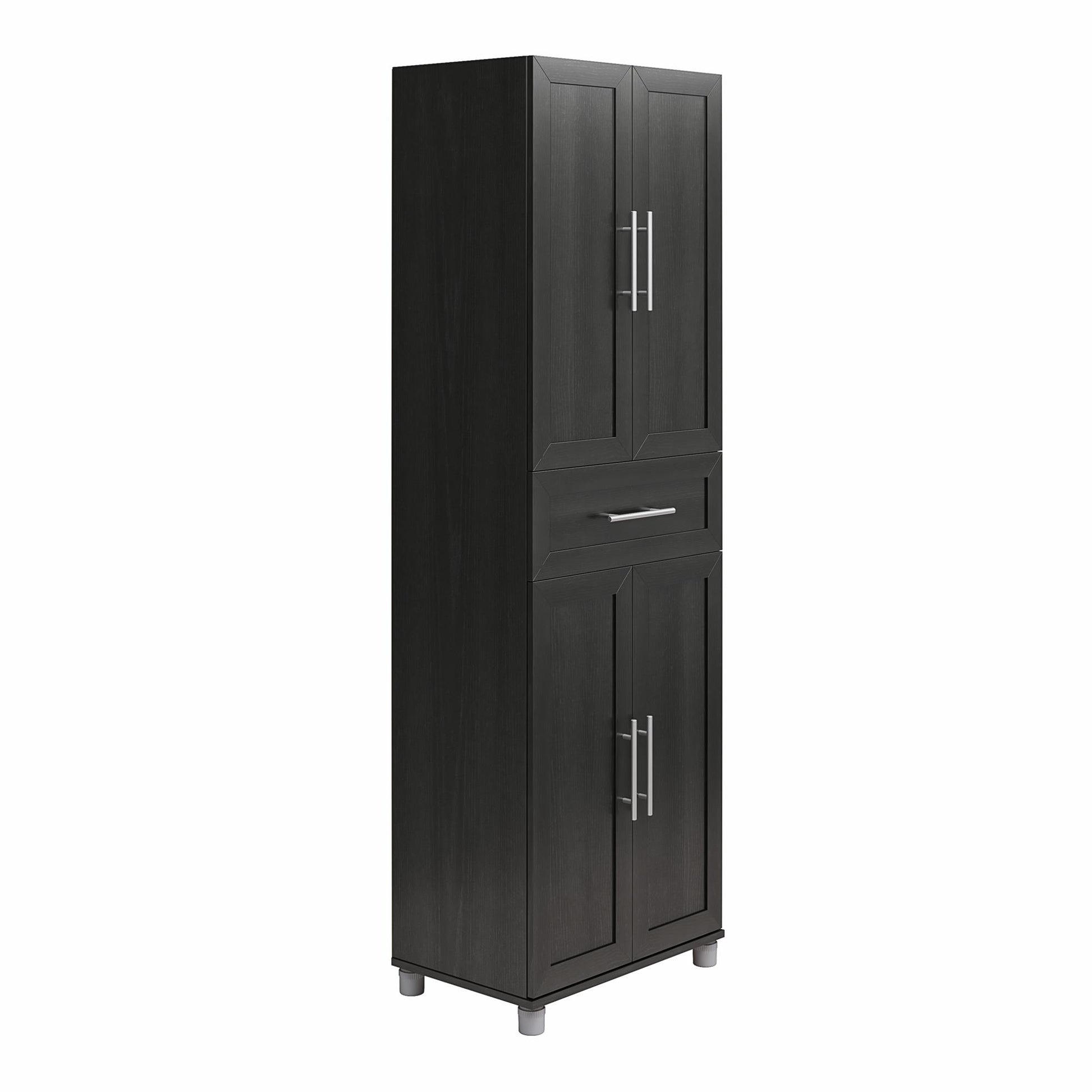 Camberly Framed 4 Door/1 Drawer Storage Cabinet, Black Oak - Black Oak