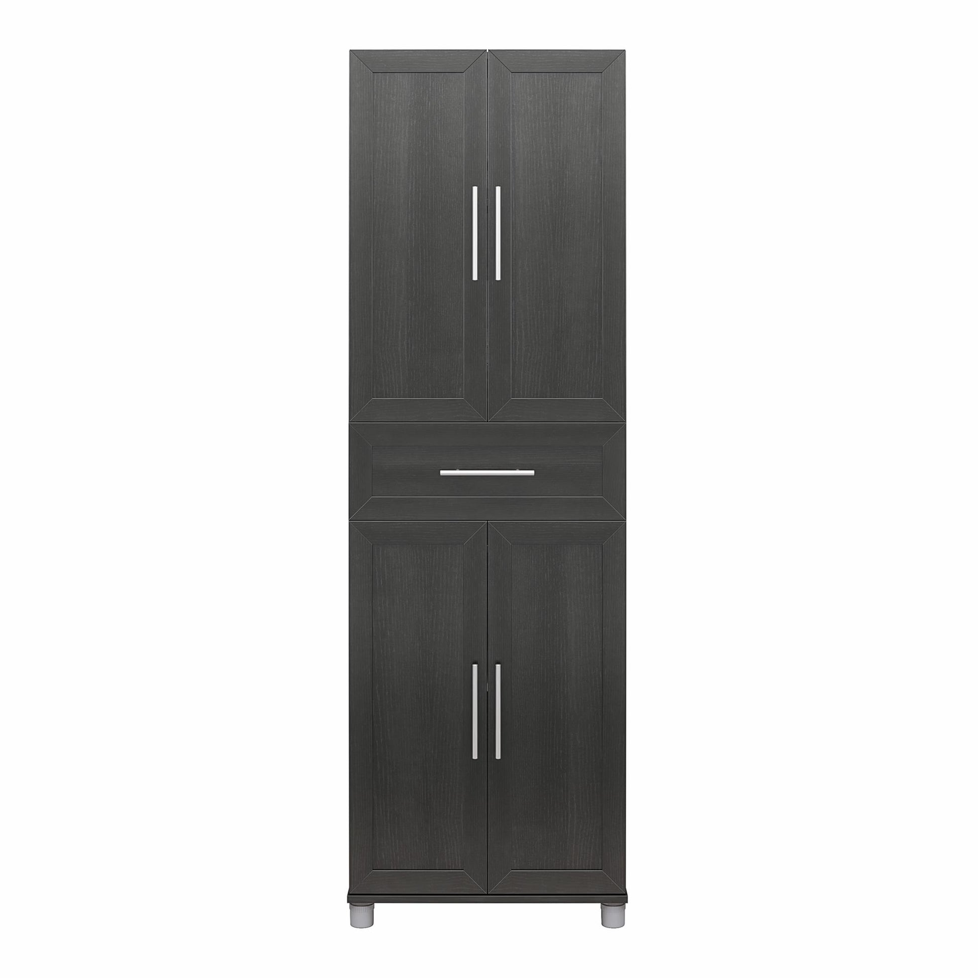 Camberly Framed 4 Door/1 Drawer Storage Cabinet, Black Oak - Black Oak