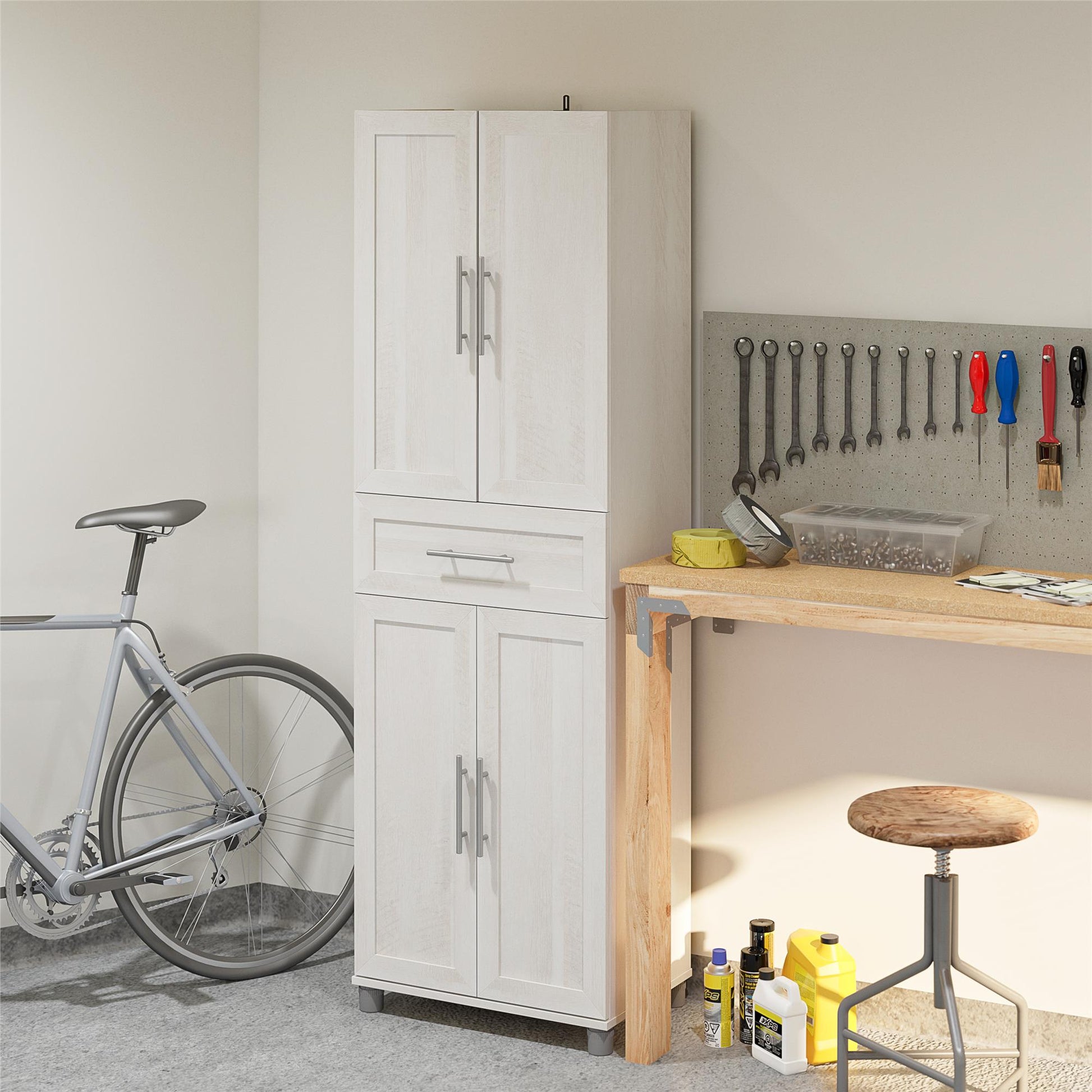 Camberly Framed 4 Door/1 Drawer Storage Cabinet, Ivory Oak - Ivory Oak