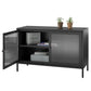 Ashbury Heights 2 Door Storage Cabinet-Fluted Glass Metal Locker, Black - Black