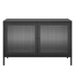 Ashbury Heights 2 Door Storage Cabinet-Fluted Glass Metal Locker, Black - Black