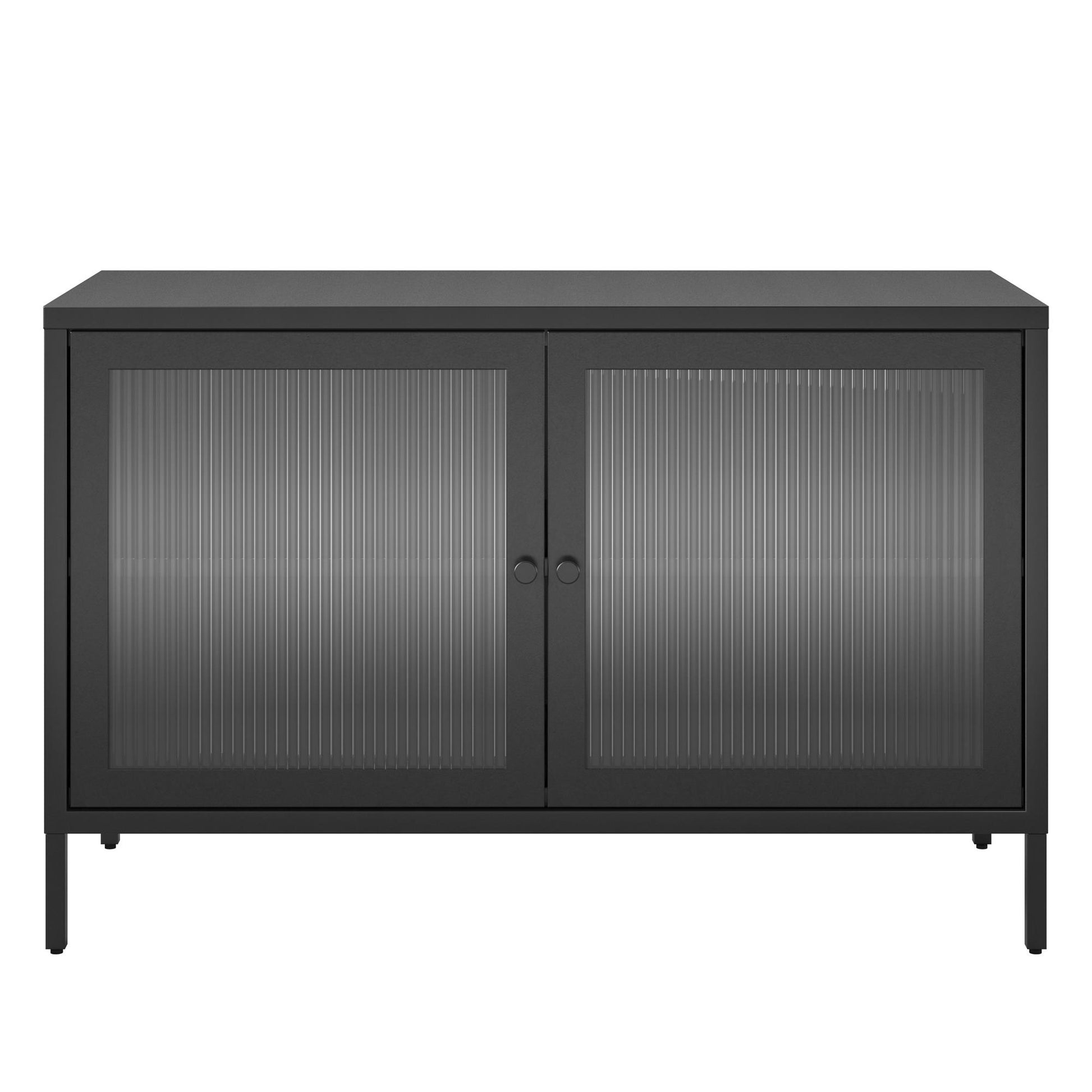 Ashbury Heights 2 Door Storage Cabinet-Fluted Glass Metal Locker, Black - Black