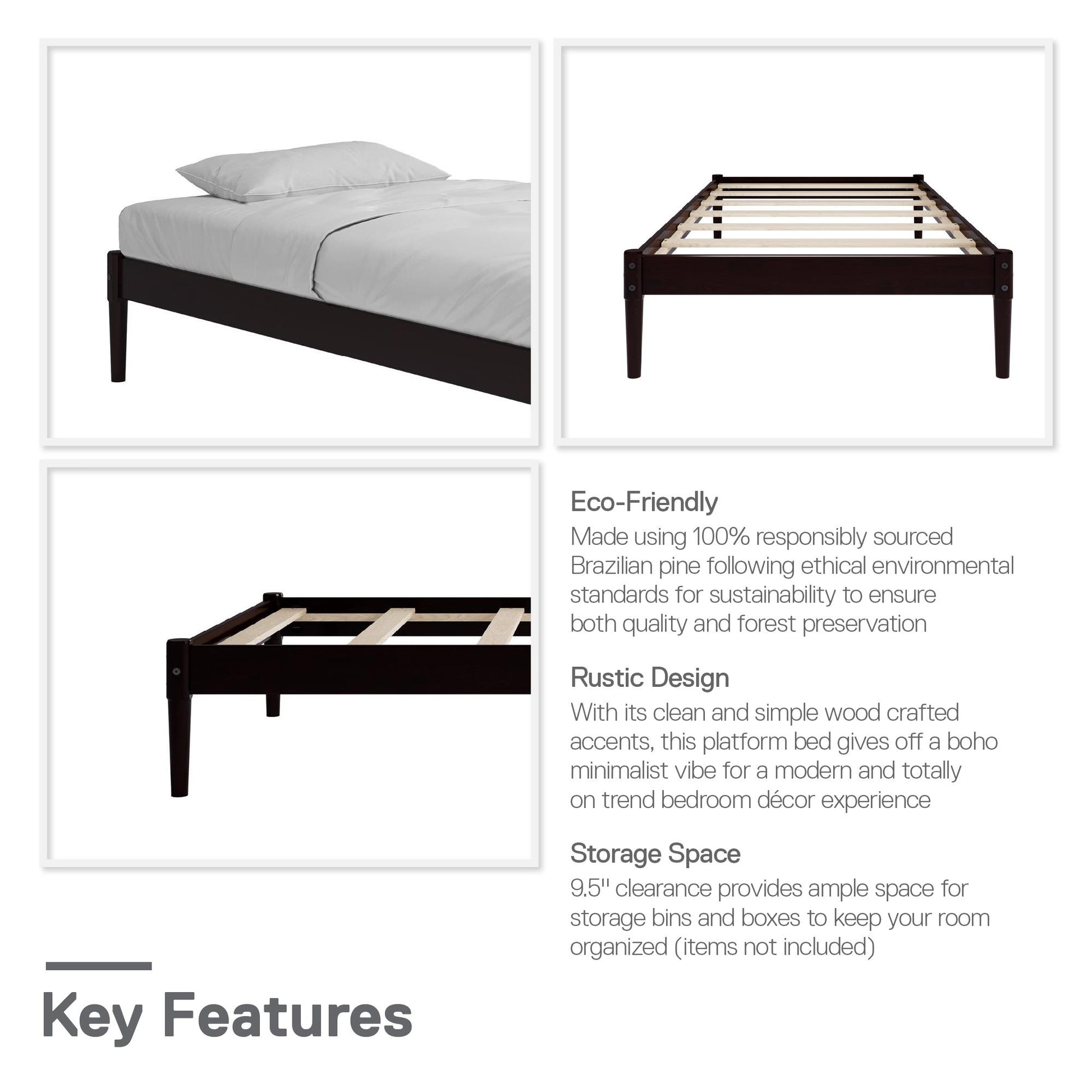 DHP Lorriana Wood Platform Bed, Twin Size, Espresso - Espresso - Twin