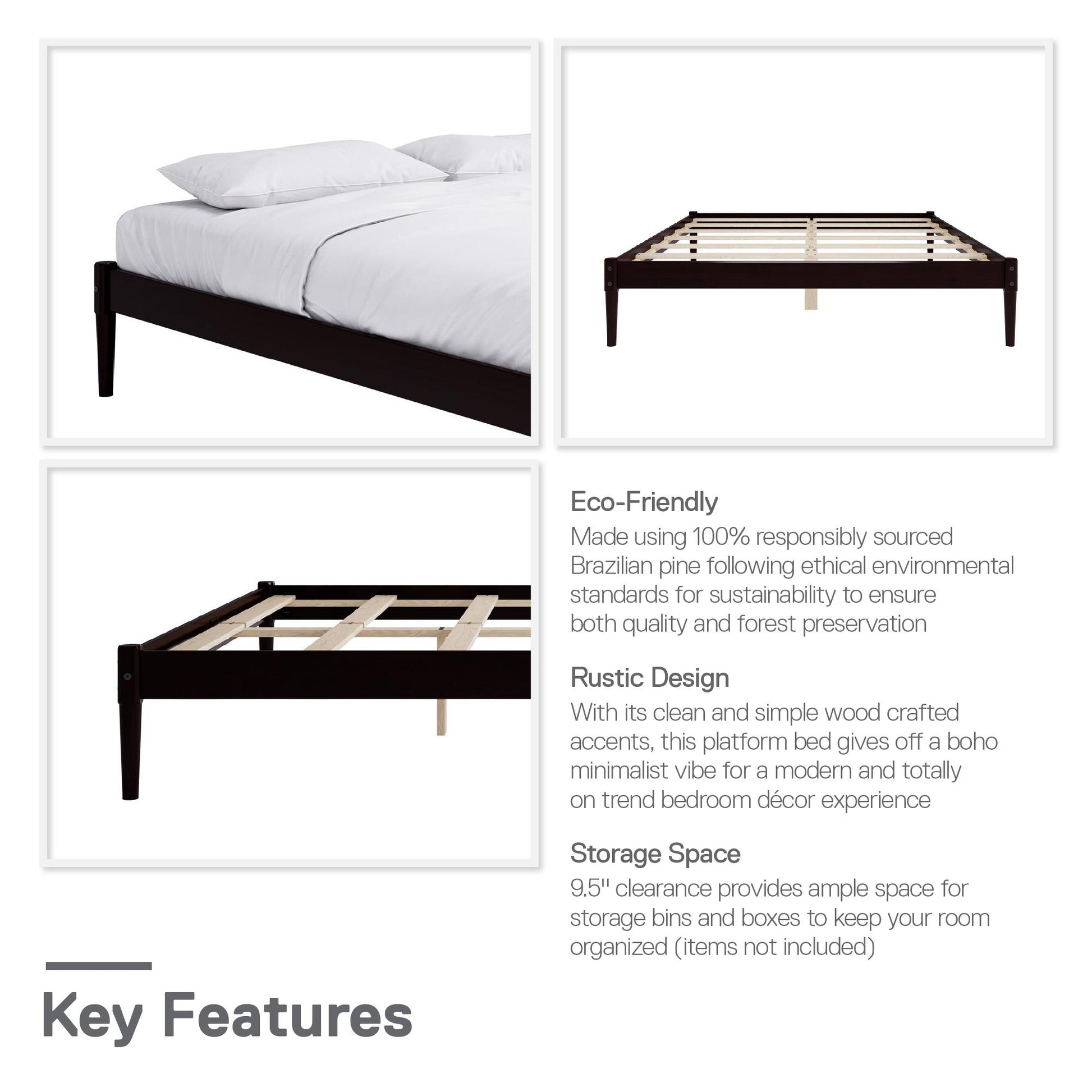 DHP Lorriana Wood Platform Bed, Full Size, Espresso - Espresso - Full