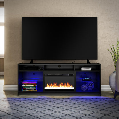 Luna 65 In Fireplace TV Stand - Black Oak