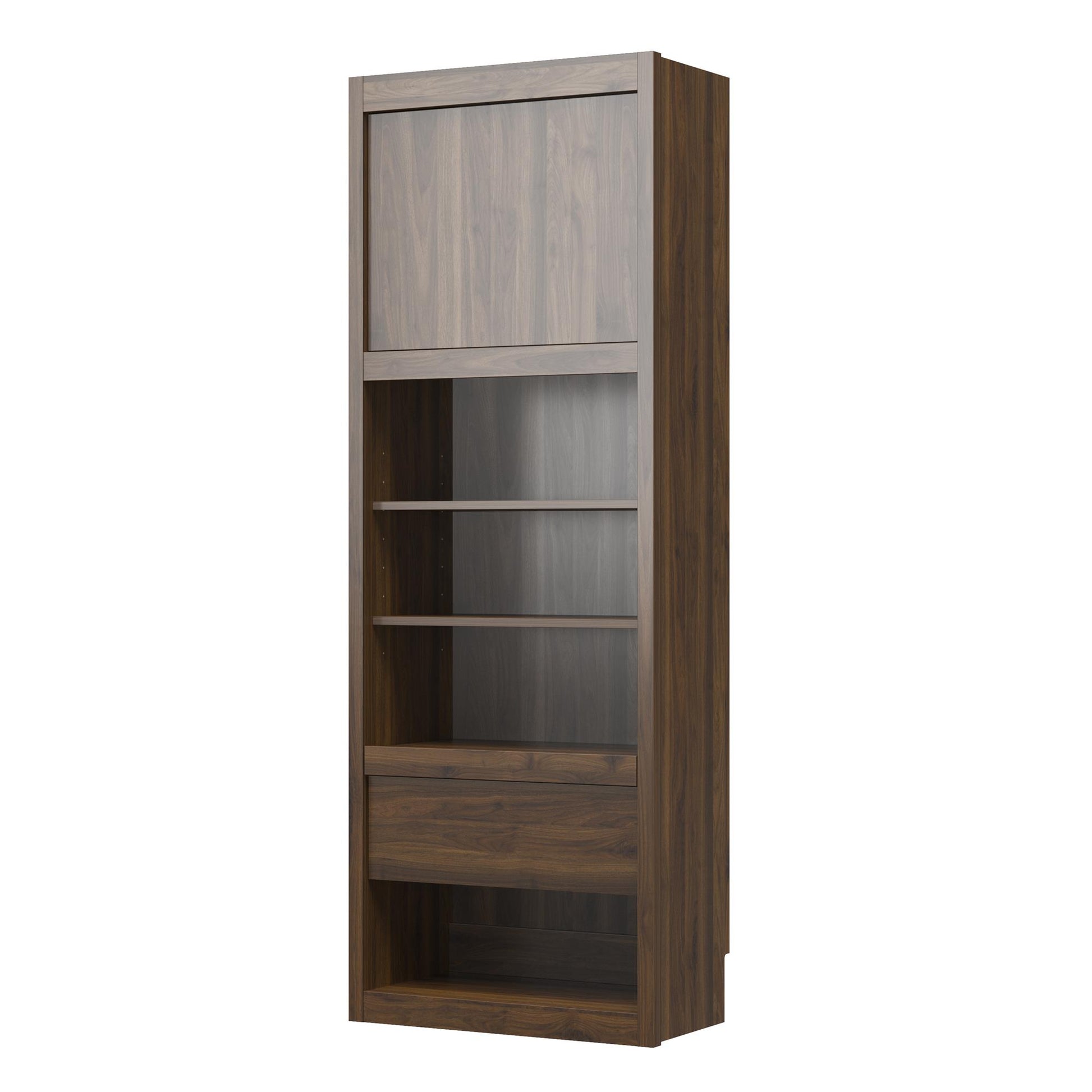 Paramount Single Side Cabinet for Wall Beds with Pullout Nightstand and Storage - Columbia Walnut