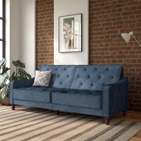 Vintage Tufted Split Back Futon - Blue