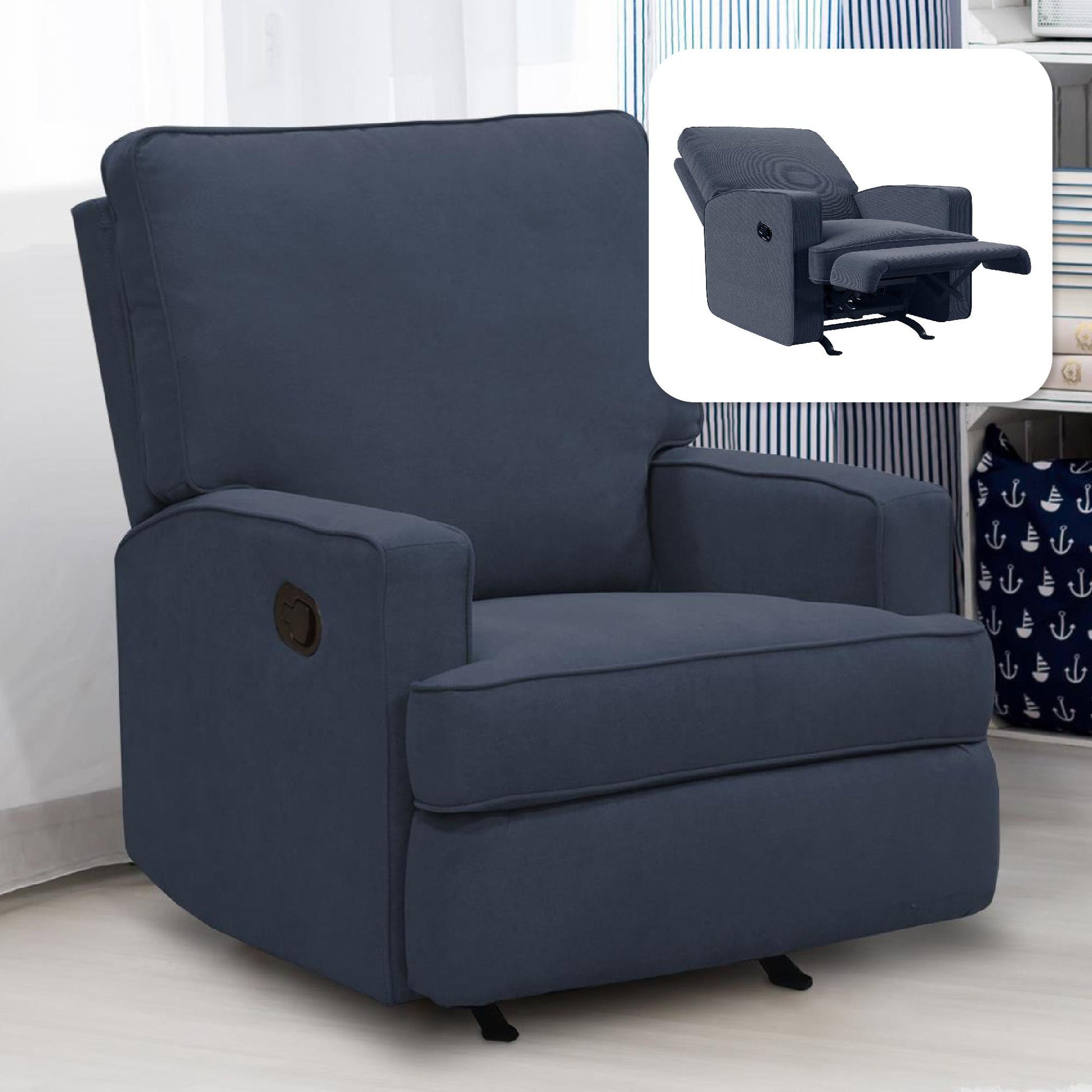 Baby Relax Salma Glider Rocker Recliner Chair, Navy Chenille - Navy