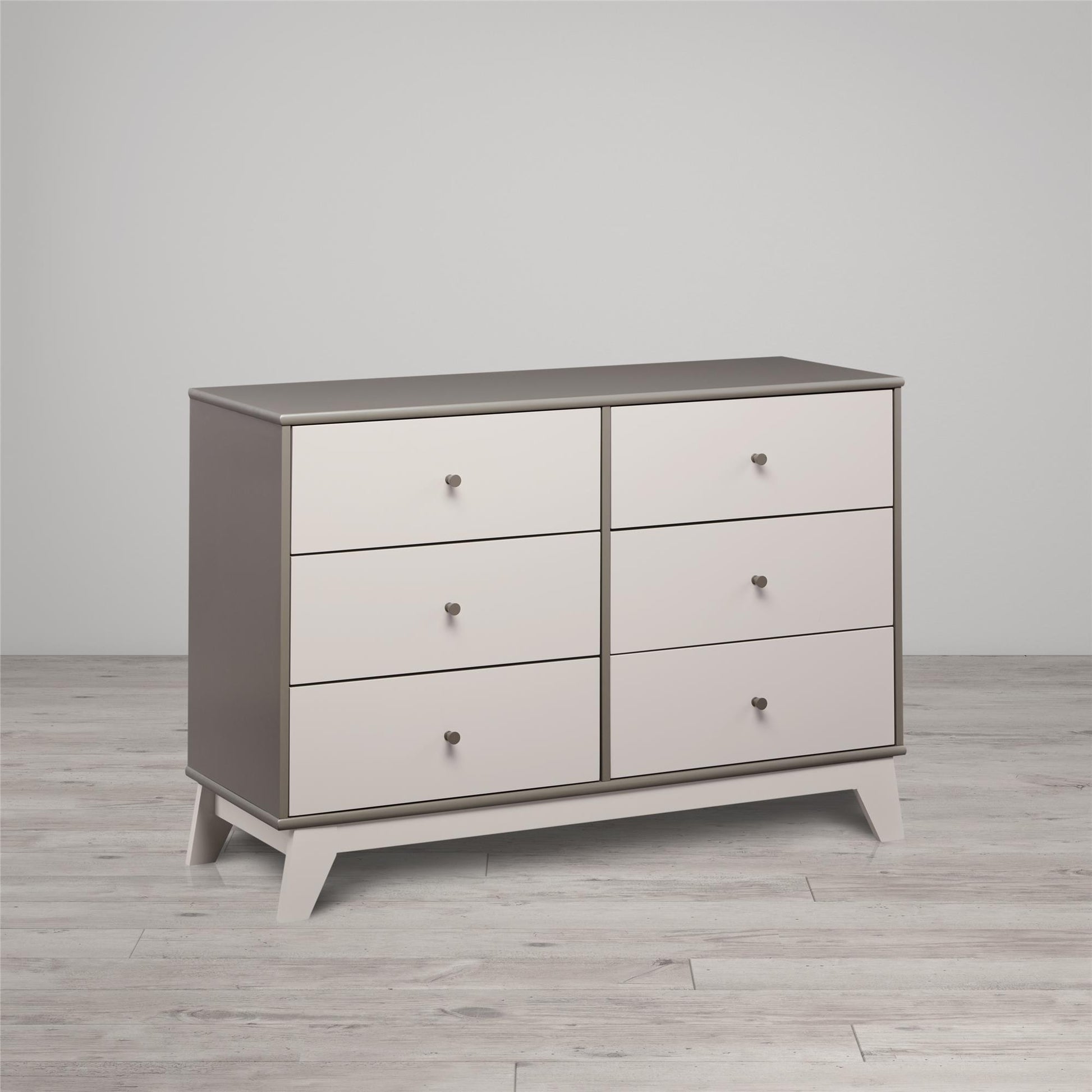 Rowan Valley Flint 6 Drawer Dresser with Solid Wood Angled Feet - Gray