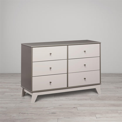 Rowan Valley Flint 6 Drawer Dresser with Solid Wood Angled Feet - Gray