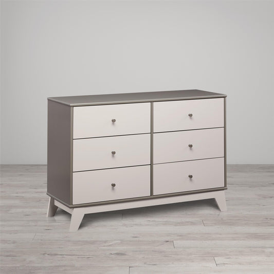 Rowan Valley Flint 6 Drawer Dresser with Solid Wood Angled Feet - Gray