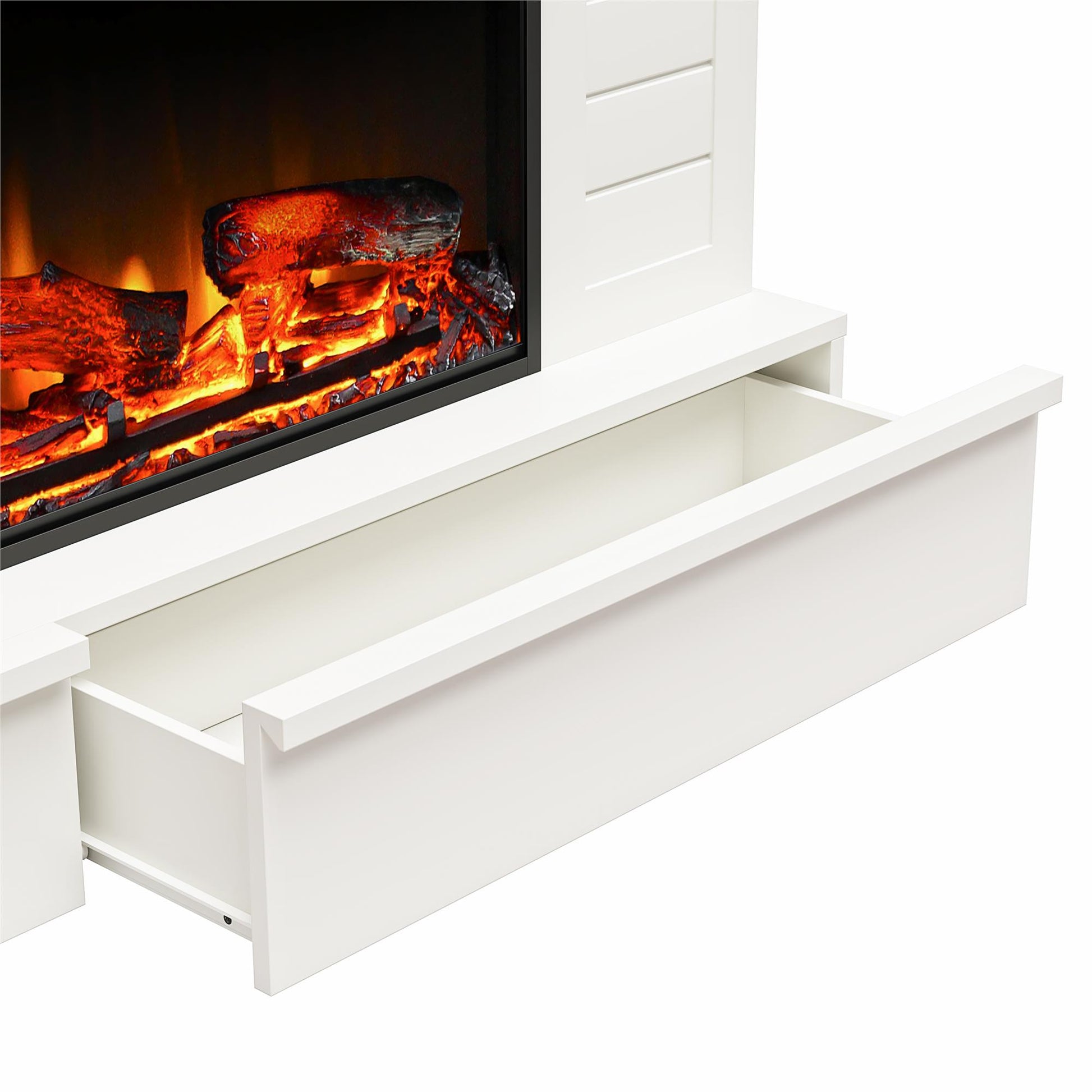 Hathaway Wide Shiplap Mantel with Linear Electric Fireplace - White