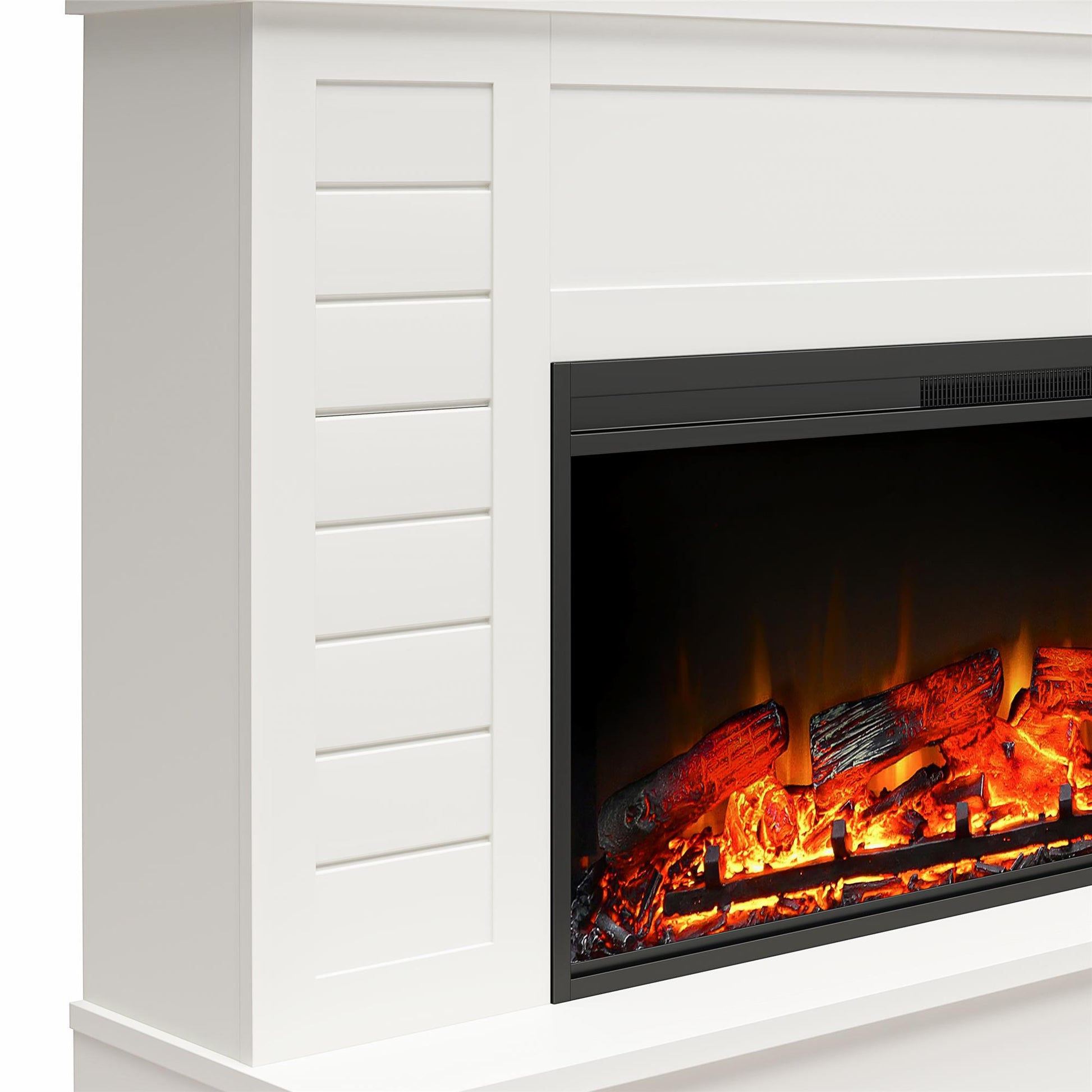 Hathaway Wide Shiplap Mantel with Linear Electric Fireplace - White