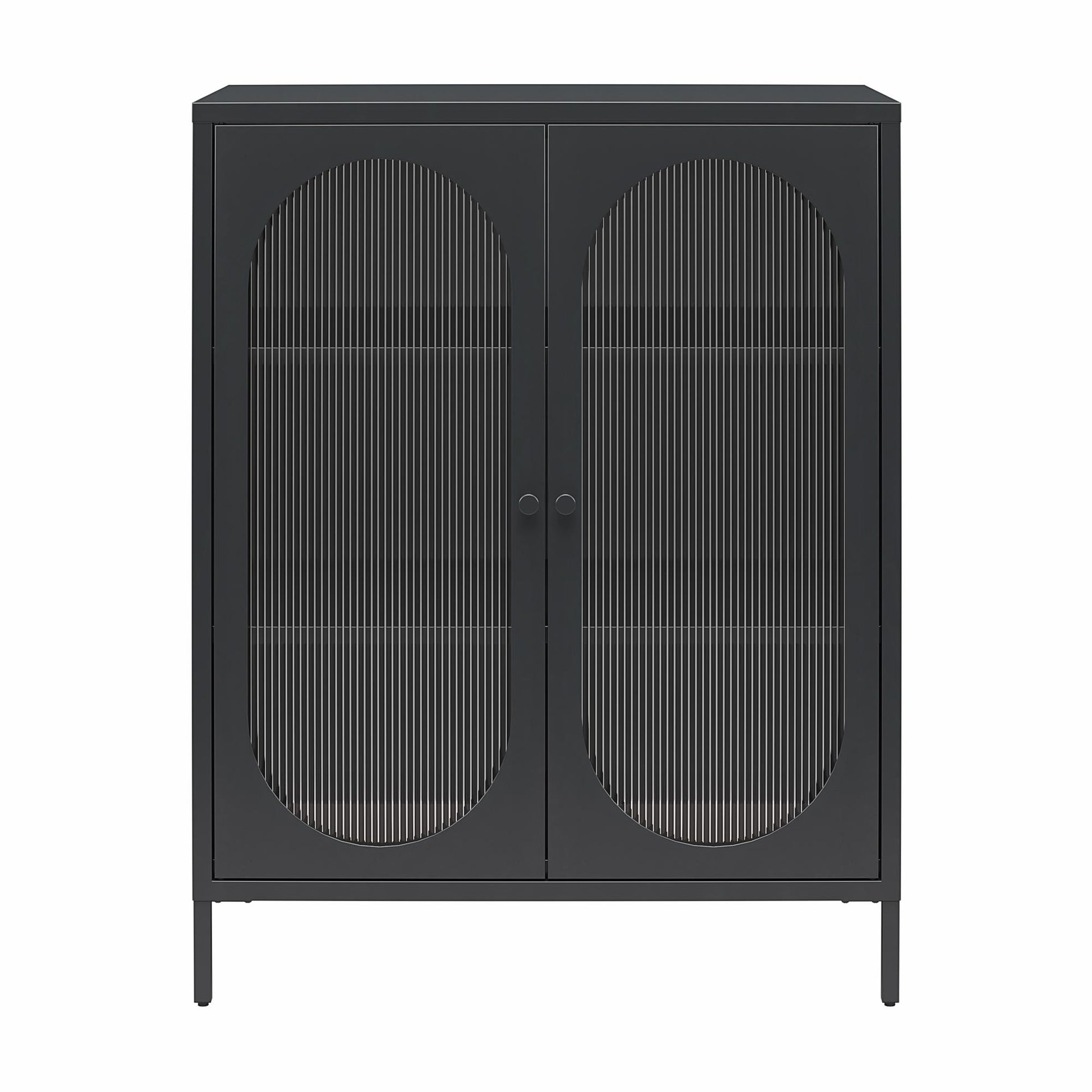 Luna Short 2 Door Accent Cabinet with Fluted Glass - Black