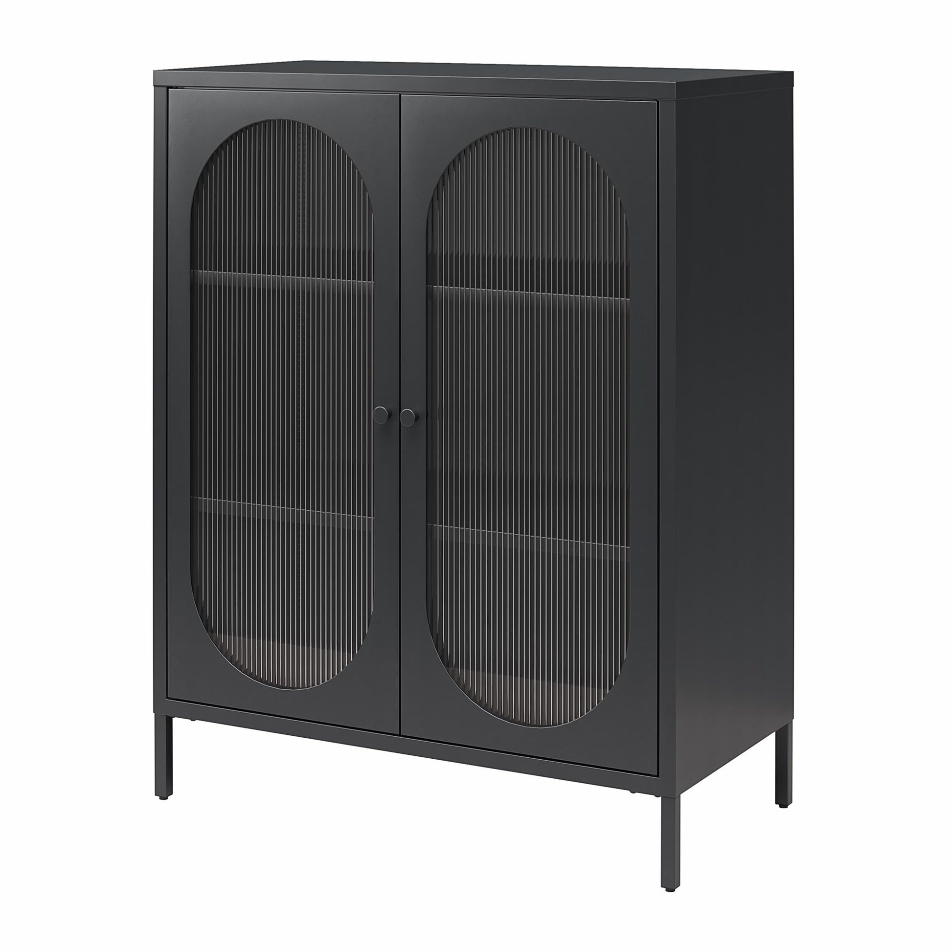 Luna Short 2 Door Accent Cabinet with Fluted Glass - Black