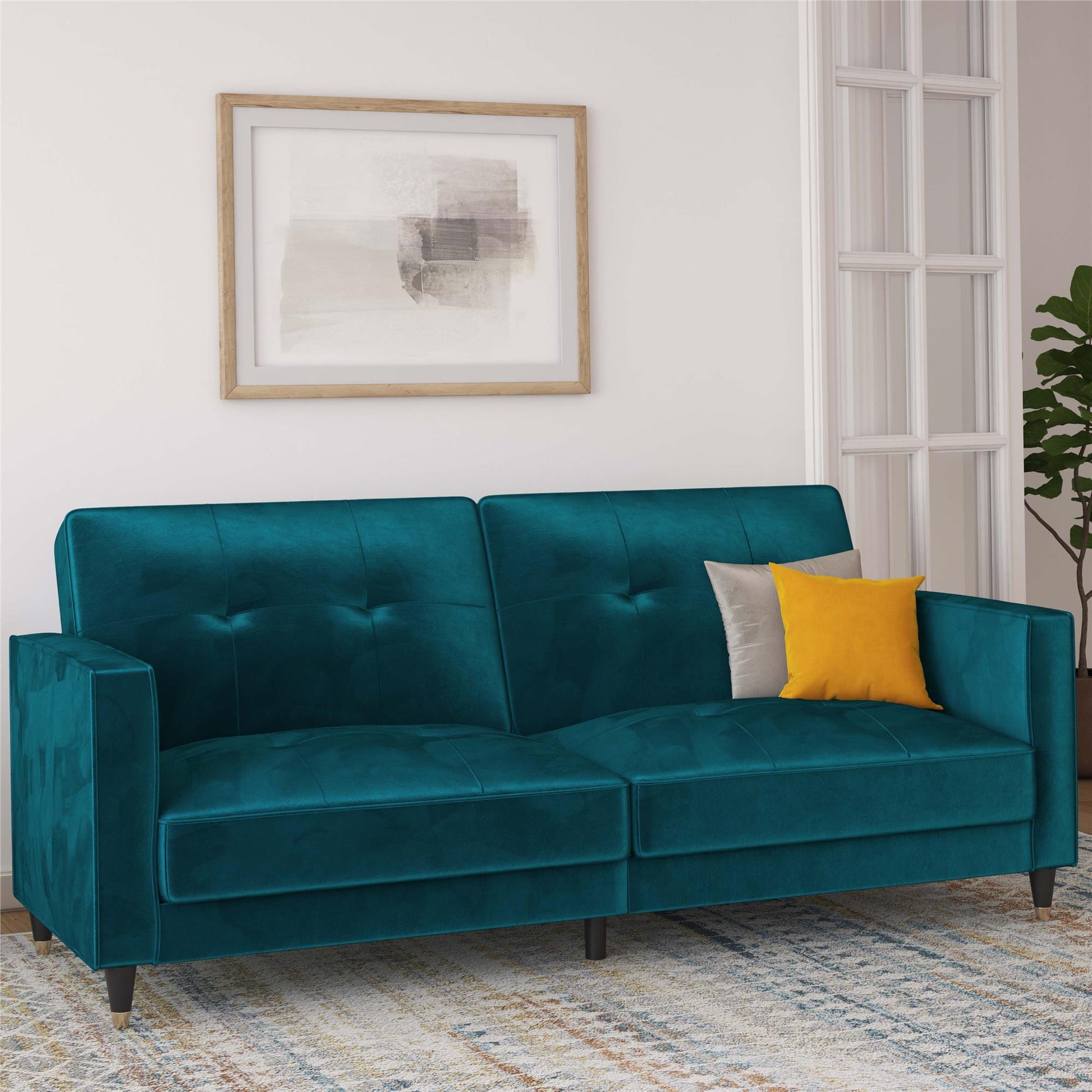 DHP Penelope Pin Tufted Futon, Blue Velvet - Blue