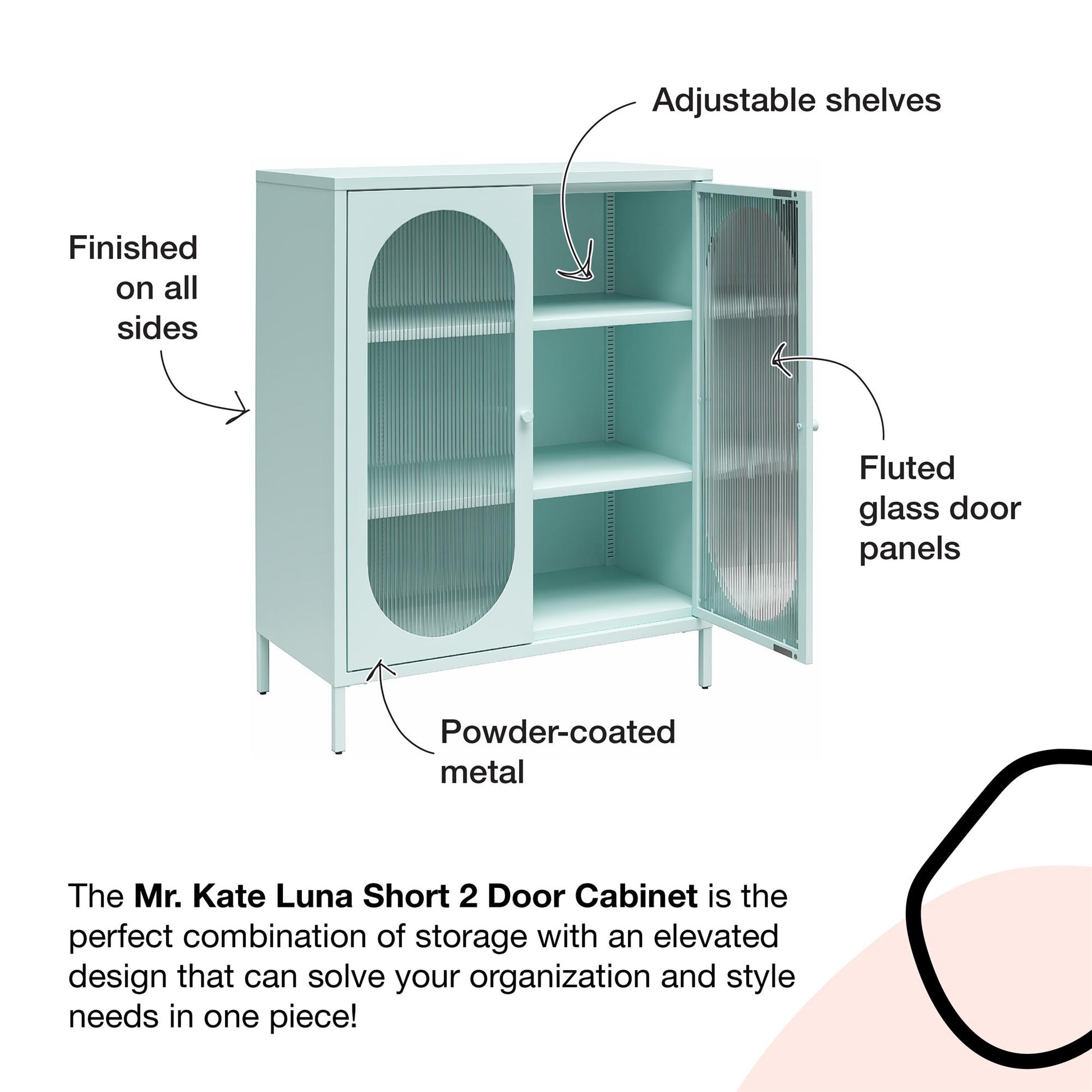 Luna Short 2 Door Accent Cabinet with Fluted Glass - Parchment