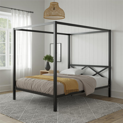 DHP Remna Queen Metal Canopy Bed, Black - Black - Queen