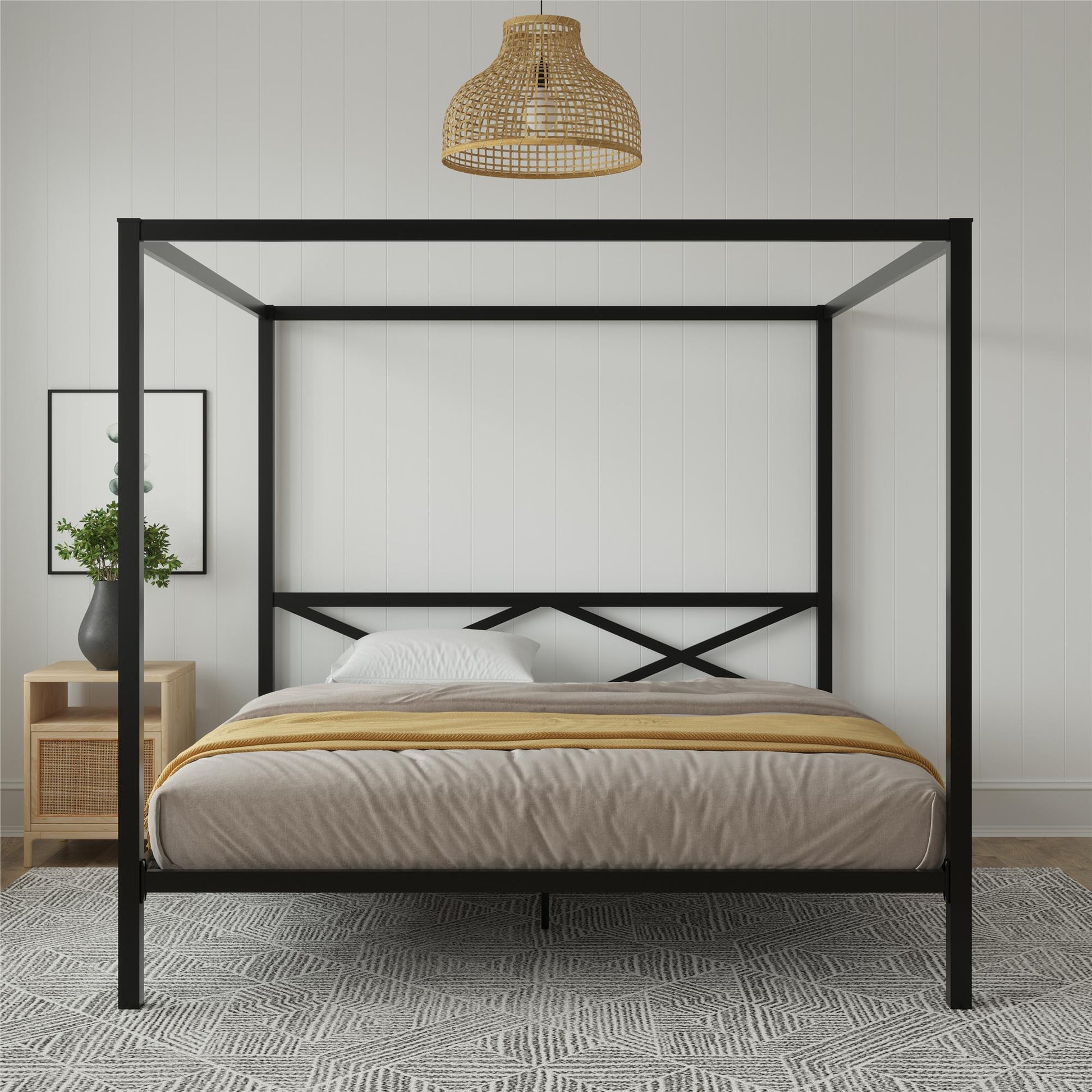 DHP Remna King Metal Canopy Bed, Black - Black - King