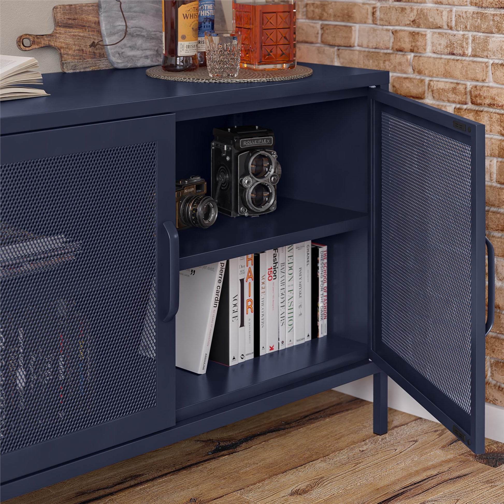 Novogratz Channing 2 Door Storage Cabinet-Mesh Metal Locker - Navy
