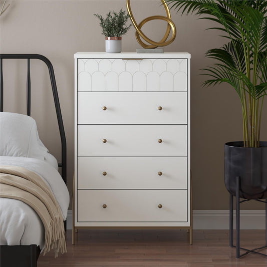 Anastasia 5 Drawer Dresser - White
