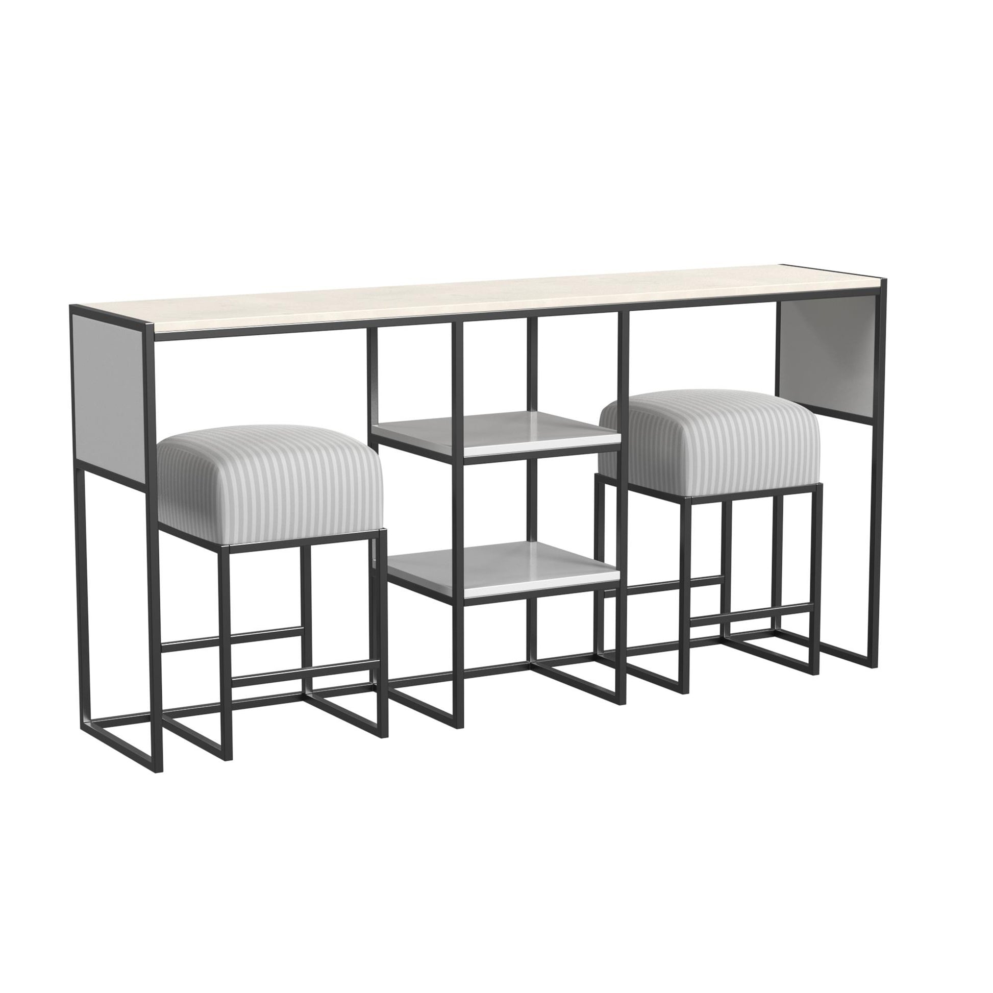 Perry Sofa Table with Stools - White