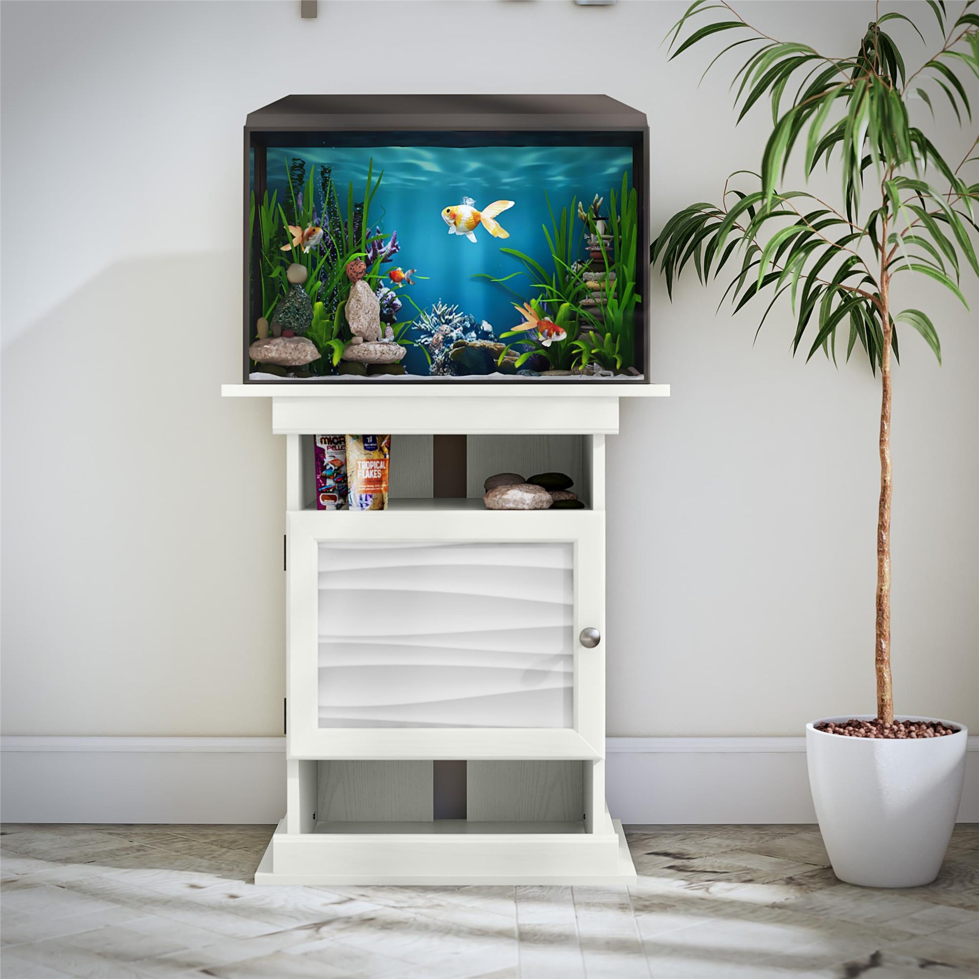 Flipper™ 10/20 Gallon Aquarium Stand - Ivory Oak Faux Wave