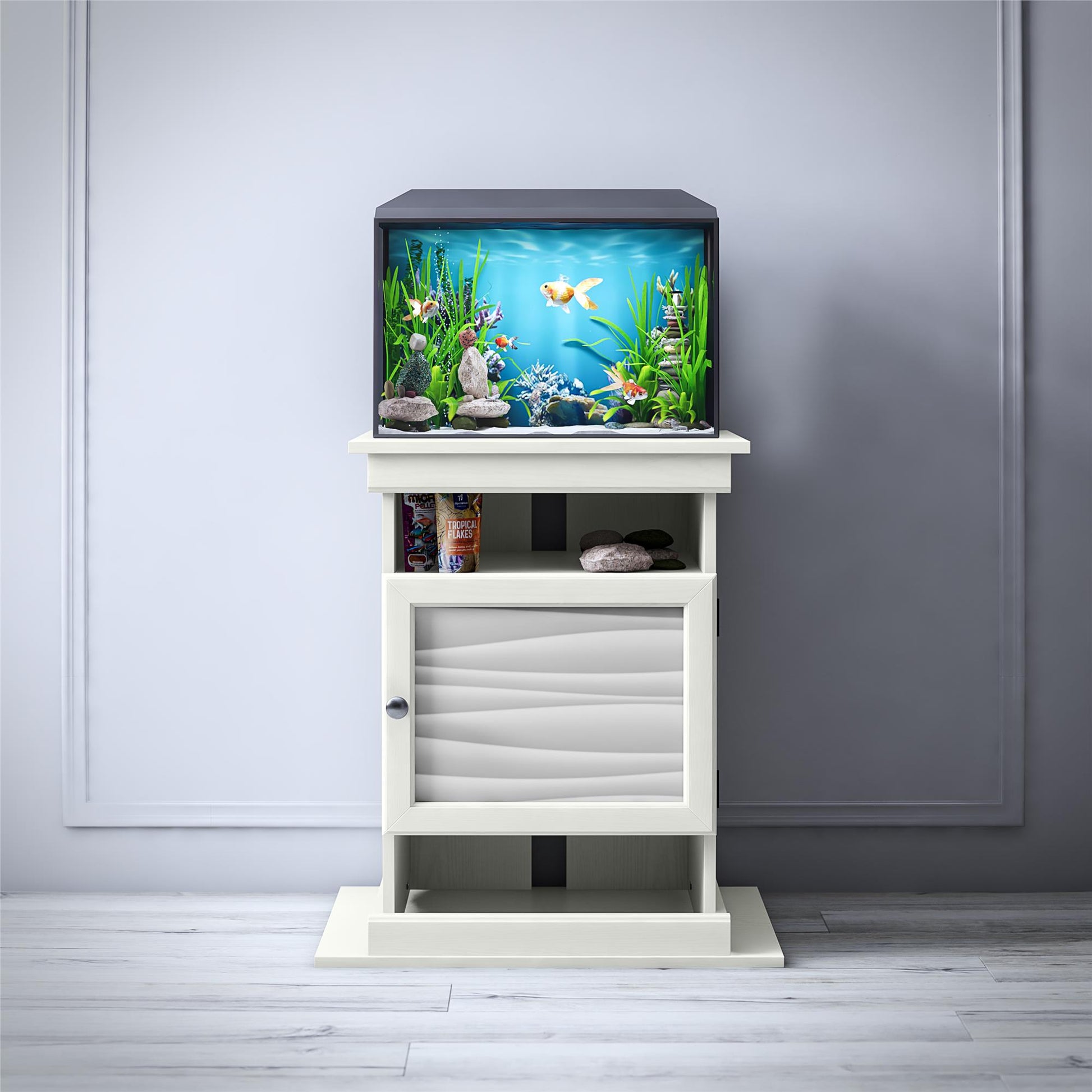Flipper™ 10/20 Gallon Aquarium Stand - Ivory Oak Faux Wave
