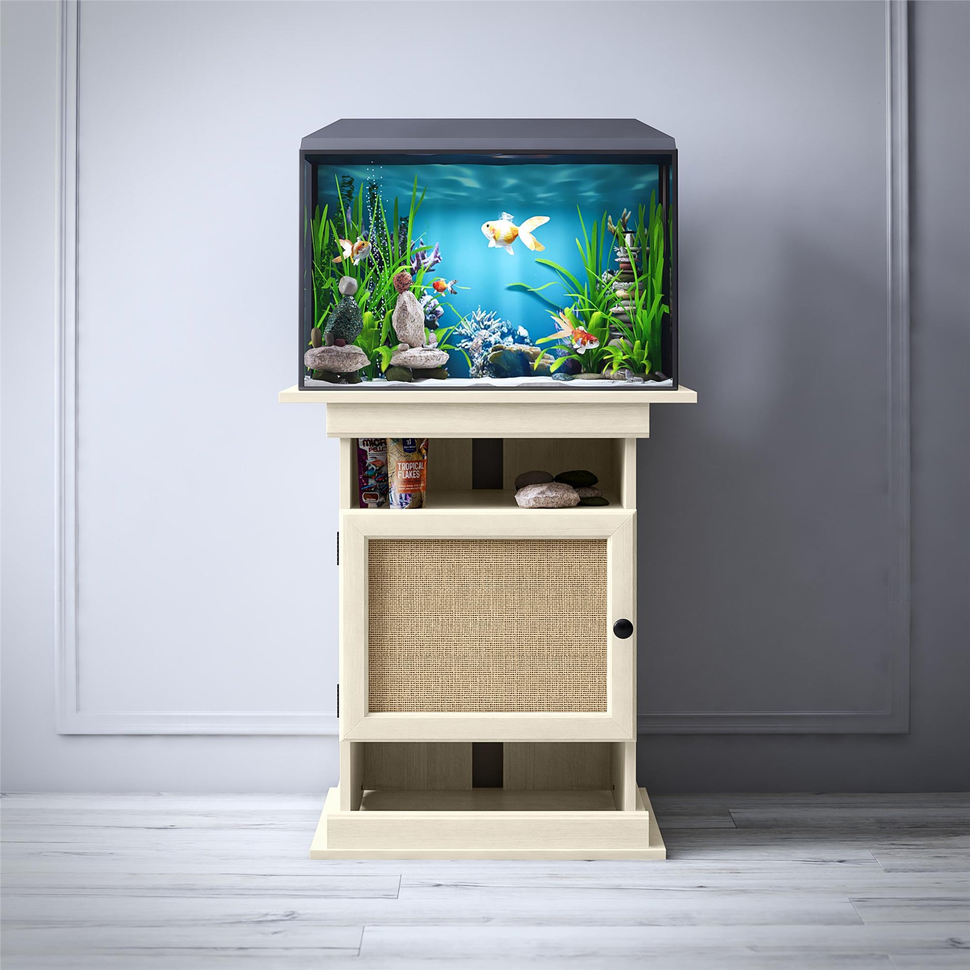 Flipper™ 10/20 Gallon Aquarium Stand - Ivory Oak Faux Rattan