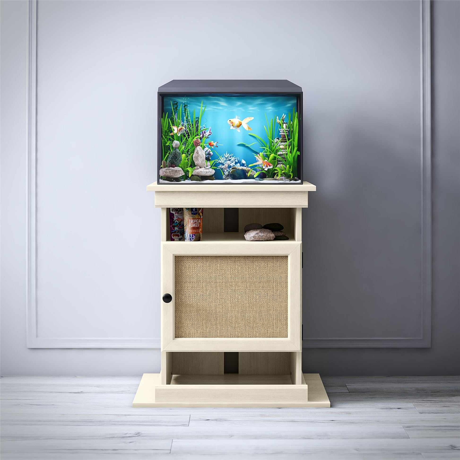 Flipper™ 10/20 Gallon Aquarium Stand - Ivory Oak Faux Rattan