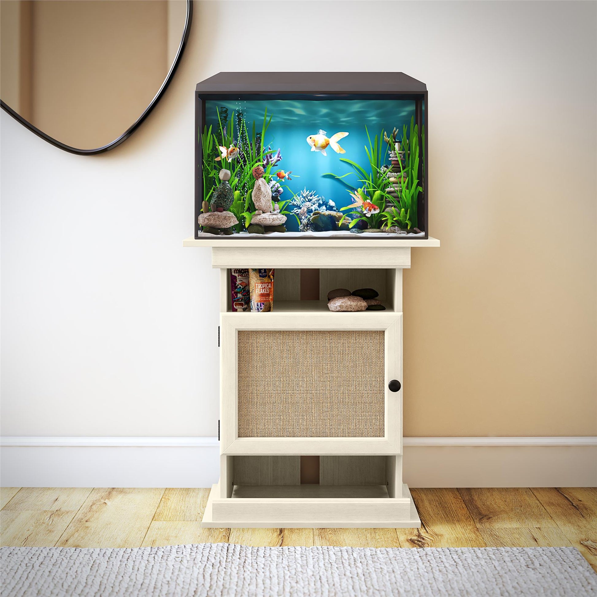 Flipper™ 10/20 Gallon Aquarium Stand - Ivory Oak Faux Rattan