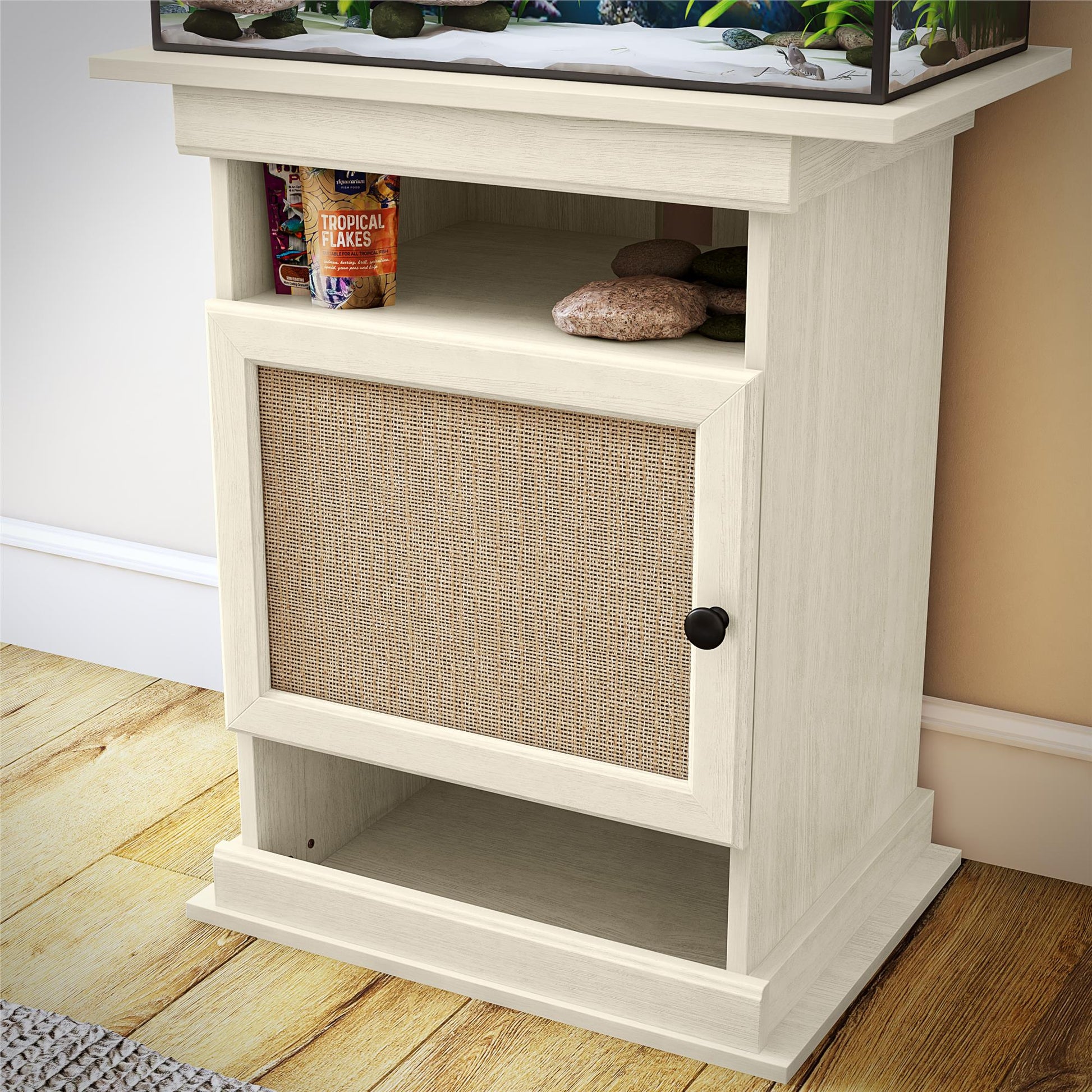 Flipper™ 10/20 Gallon Aquarium Stand - Ivory Oak Faux Rattan