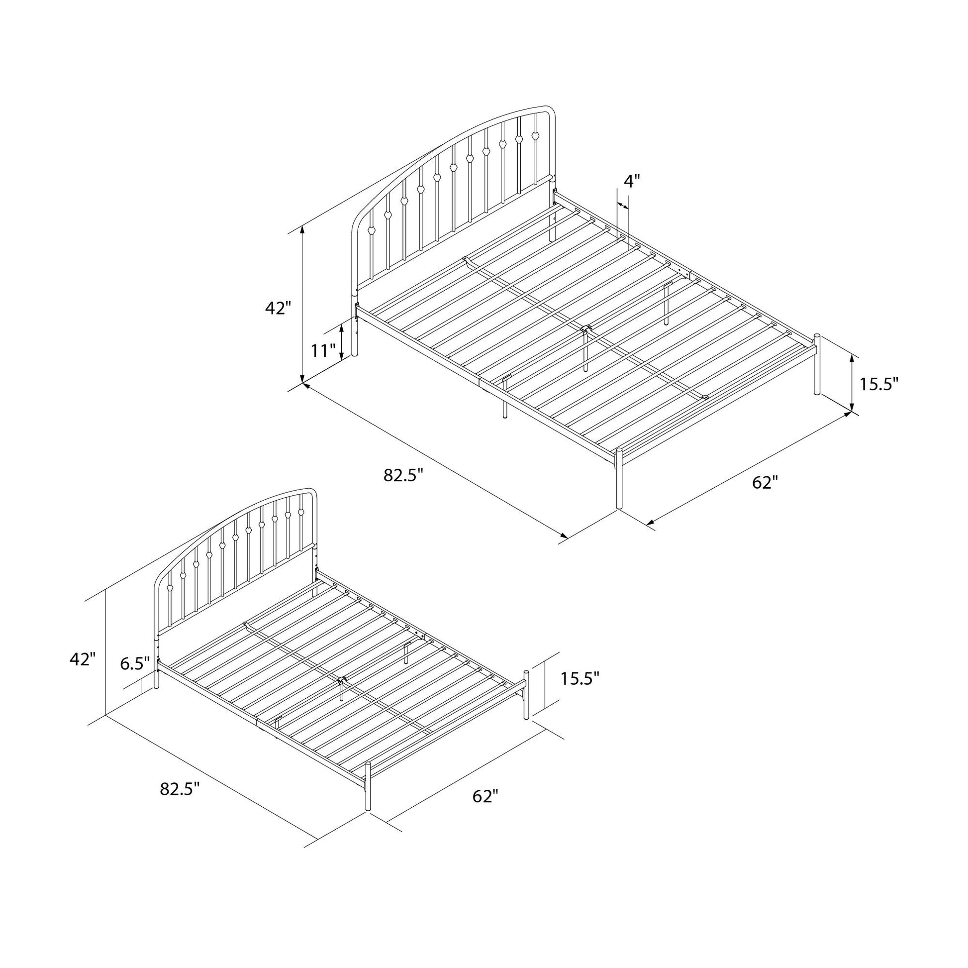 DHP Narla Metal Platform Bed Frame, Queen, Black - Black - Queen
