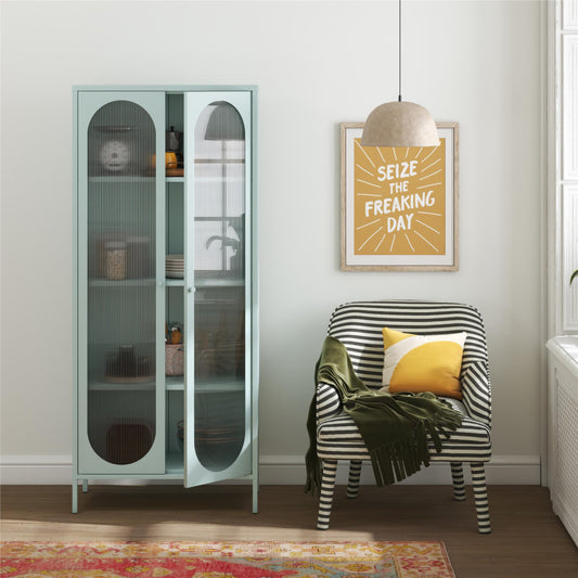 Luna Tall 2 Door Accent Cabinet with Fluted Glass - Sky Blue