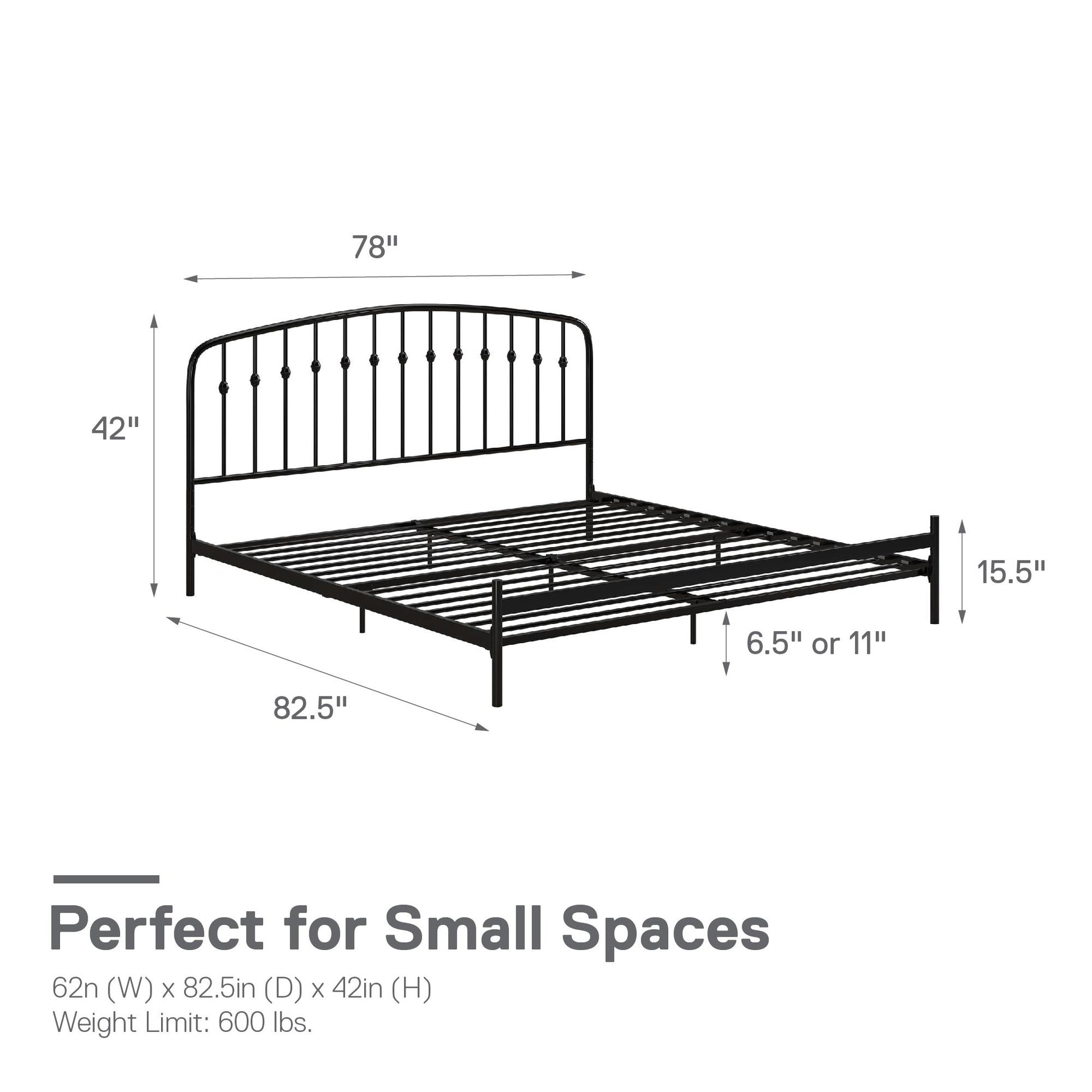 DHP Narla Metal Platform Bed Frame, King, Black - Black - King