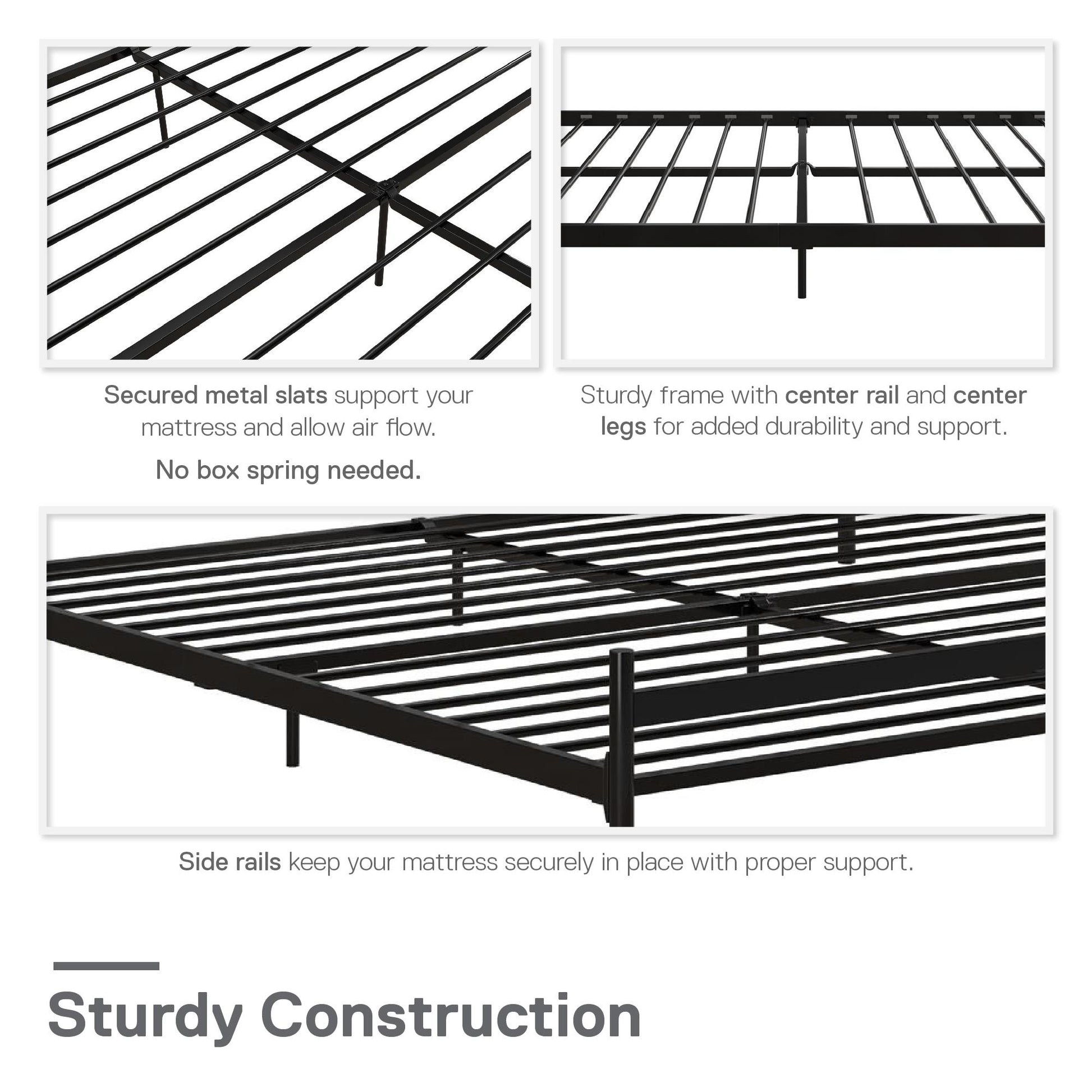 DHP Narla Metal Platform Bed Frame, King, Black - Black - King