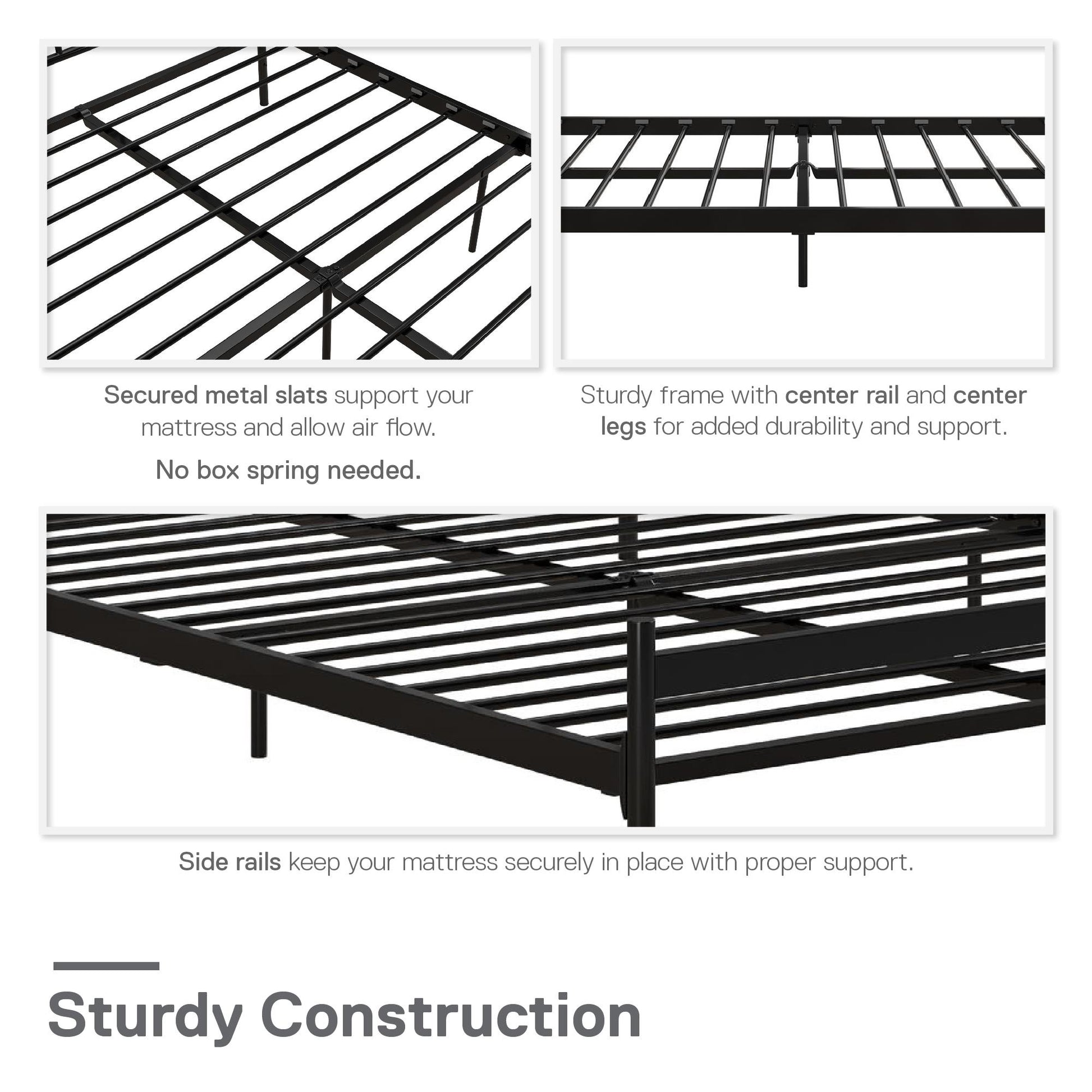 DHP Narla Metal Platform Bed Frame, Queen, Black - Black - Queen