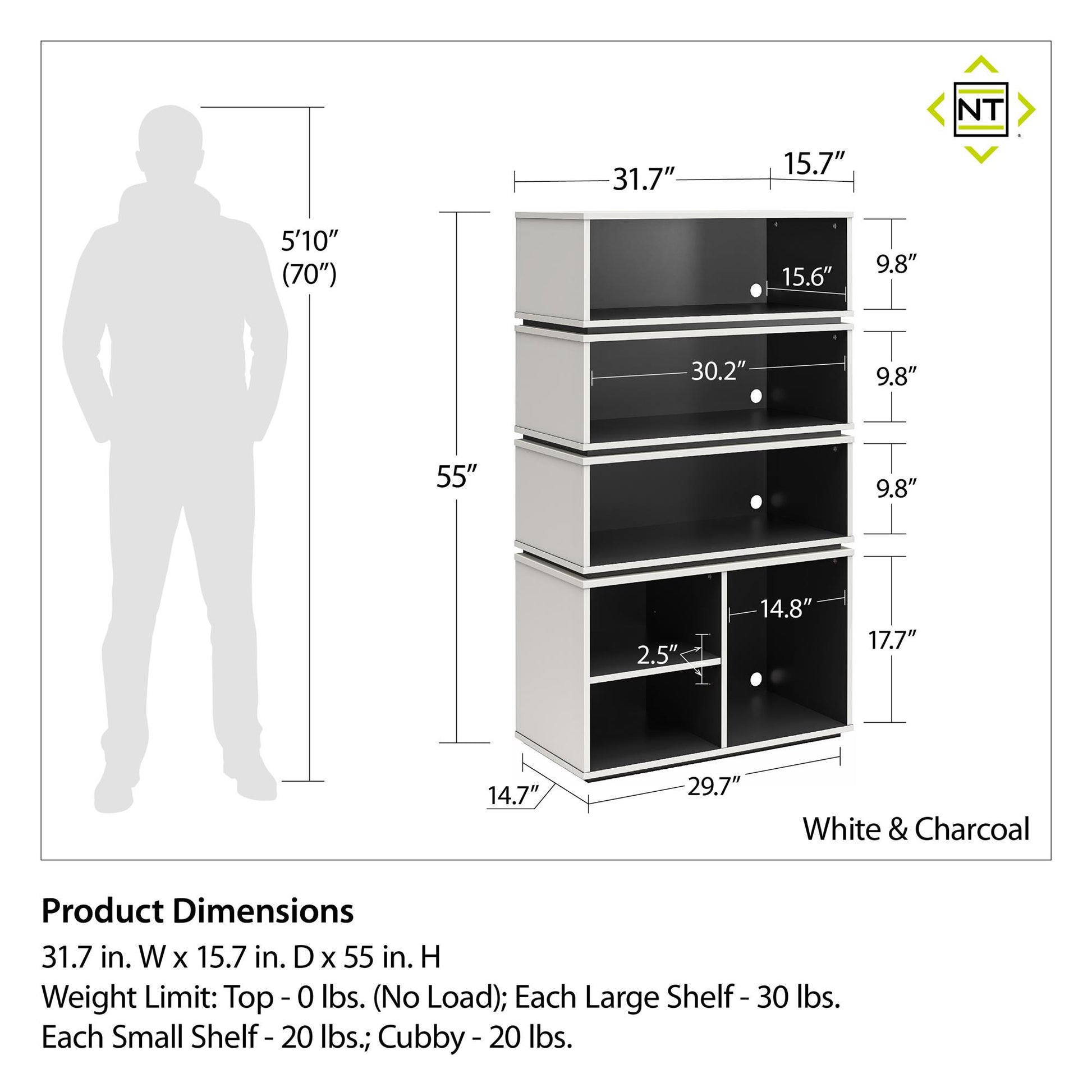 Shadow Gaming and Collectable Display Storage Bookcase - White