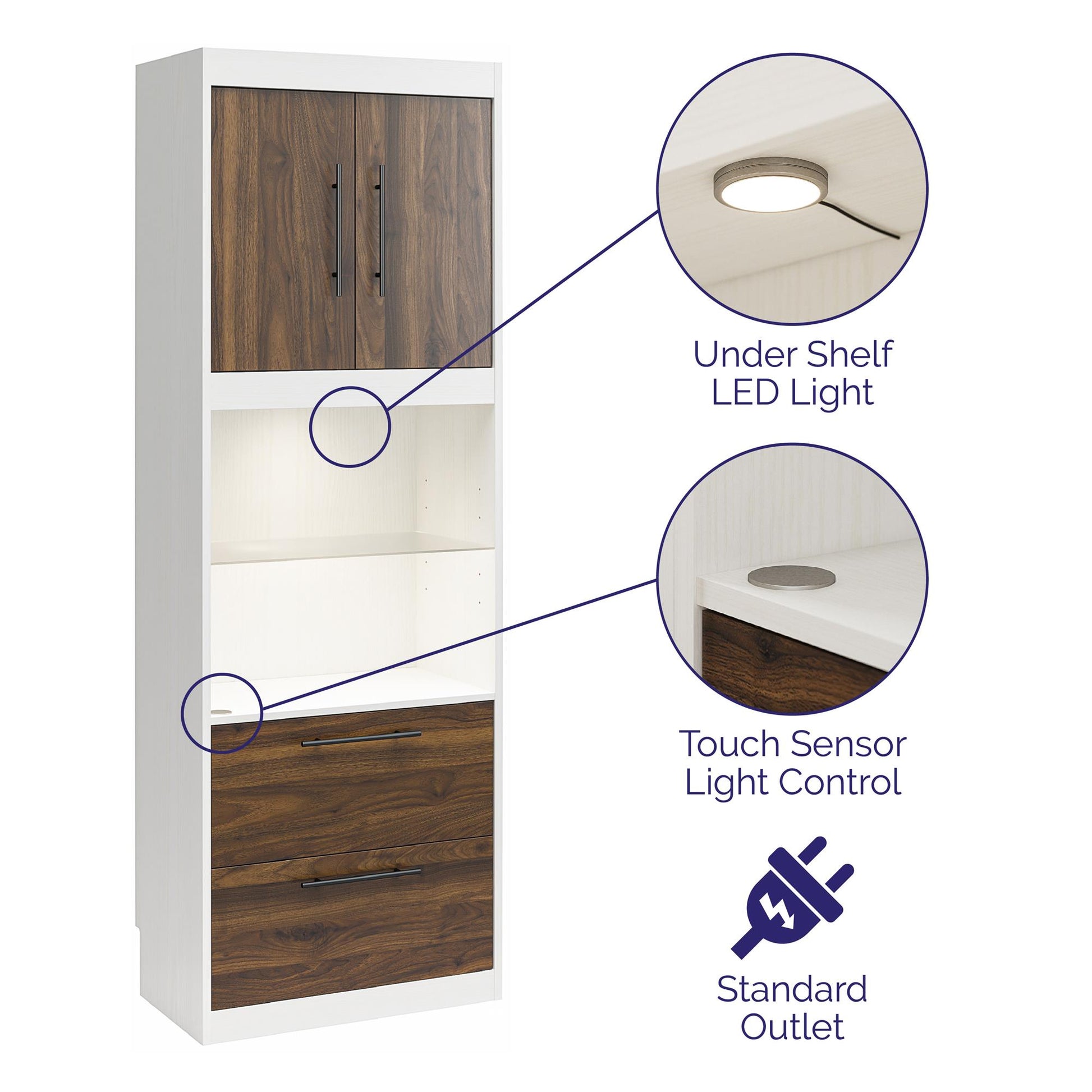 Single Side Cabinet Glass Shelf LED Lighting - Ironwood