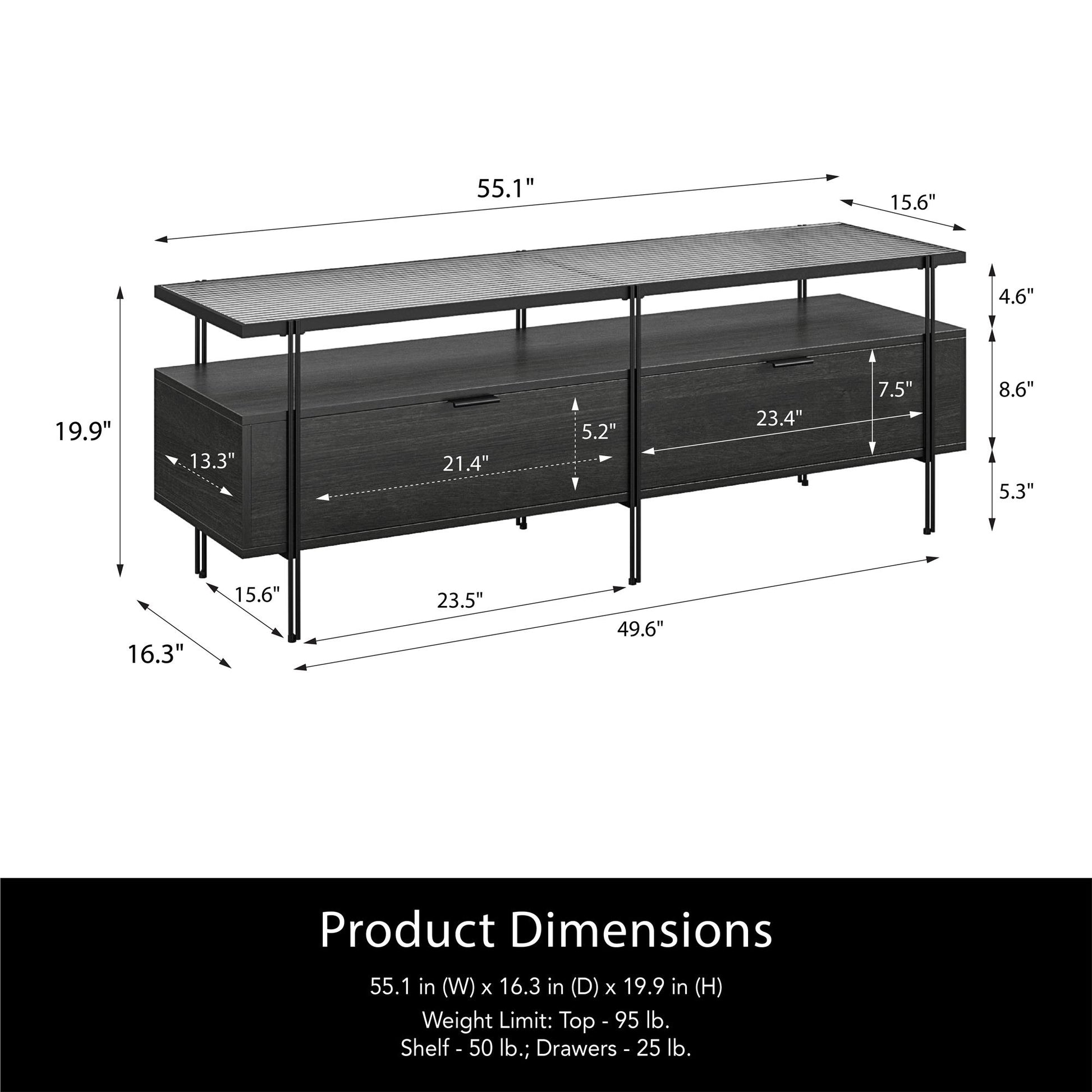 Ameriwood Home Lakeland TV Stand for TVs up to 60", Black Oak - Black Oak