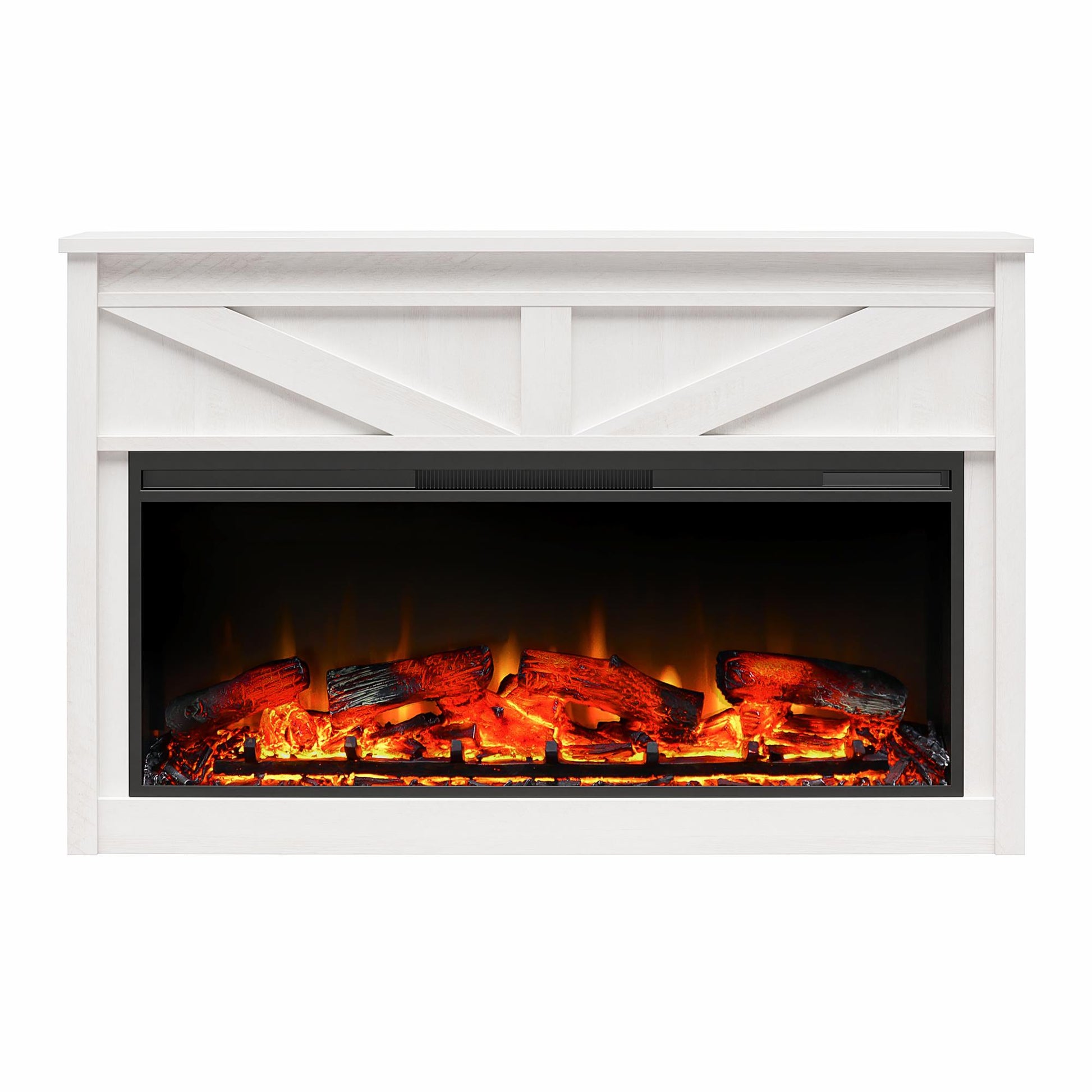 Farmington Mantel with Fireplace - Ivory Oak