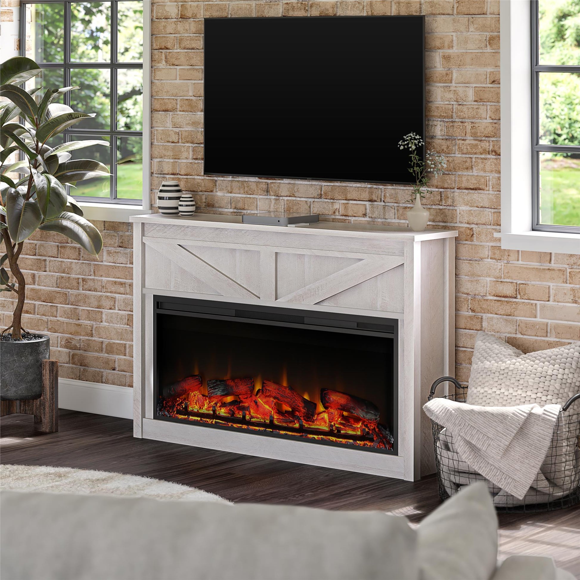 Farmington Mantel with Fireplace - Ivory Oak