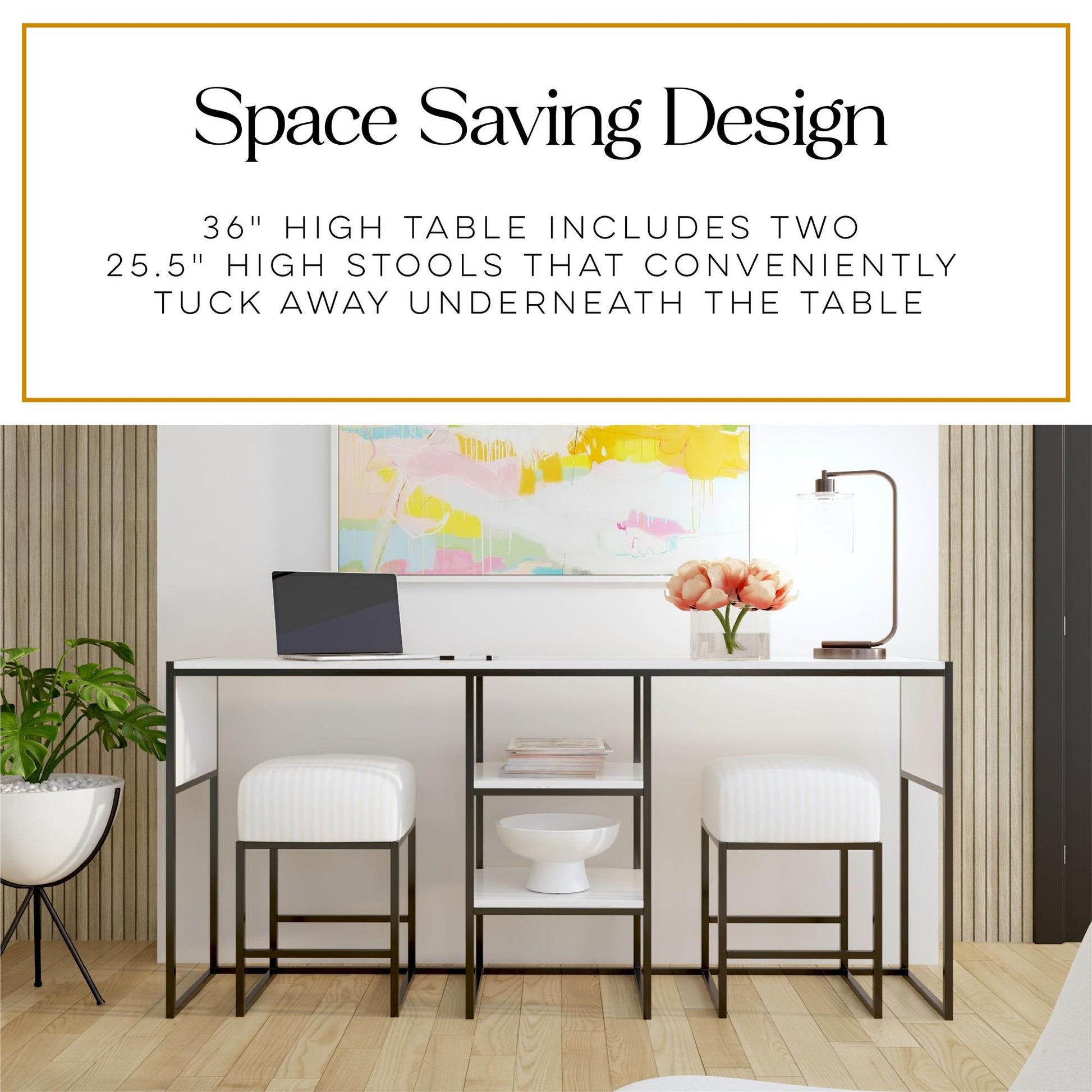 Perry Sofa Table with Stools - White
