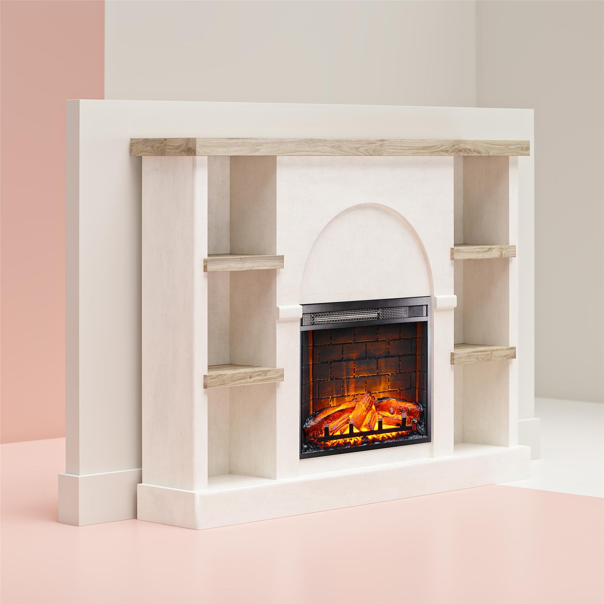 Winston Fireplace Mantel with Built-in Bookshelves - Plaster