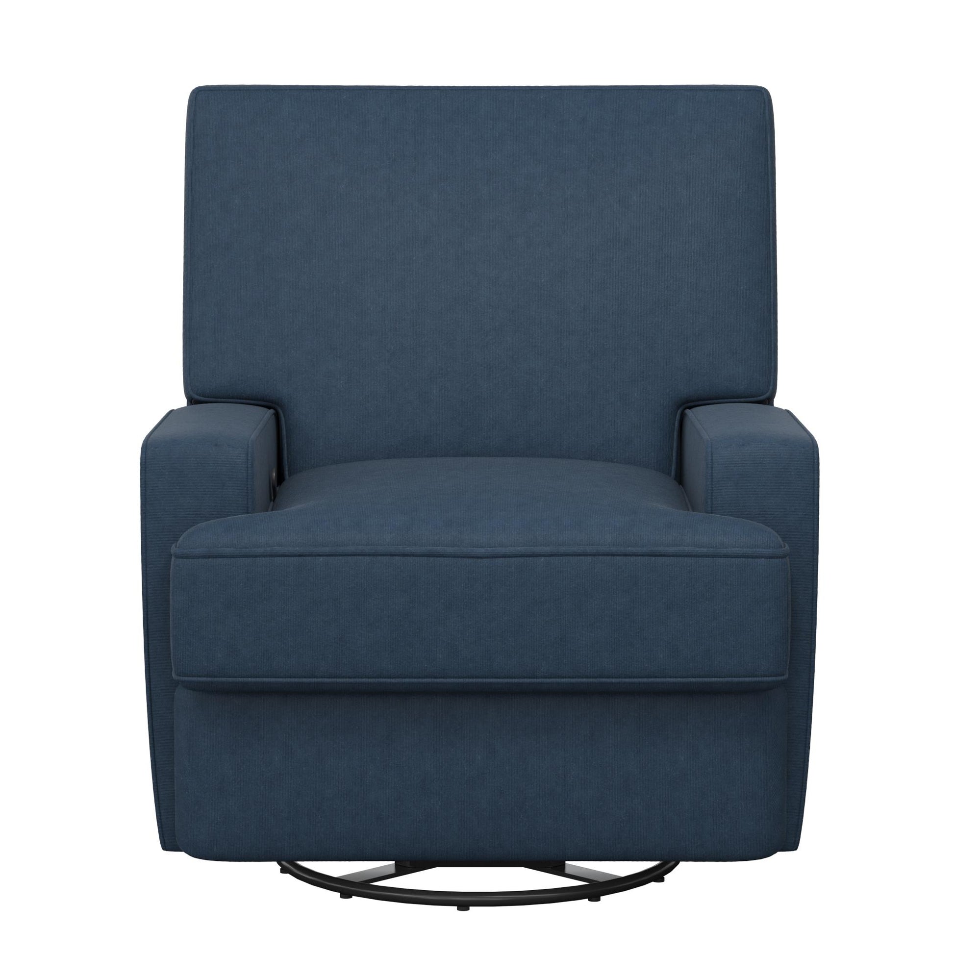 Rylan Upholstered Swivel Glider Recliner Chair with Square Back - Blue