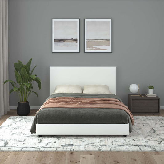 Mainstays Upholstered Bed - Queen - White Faux leather - Queen