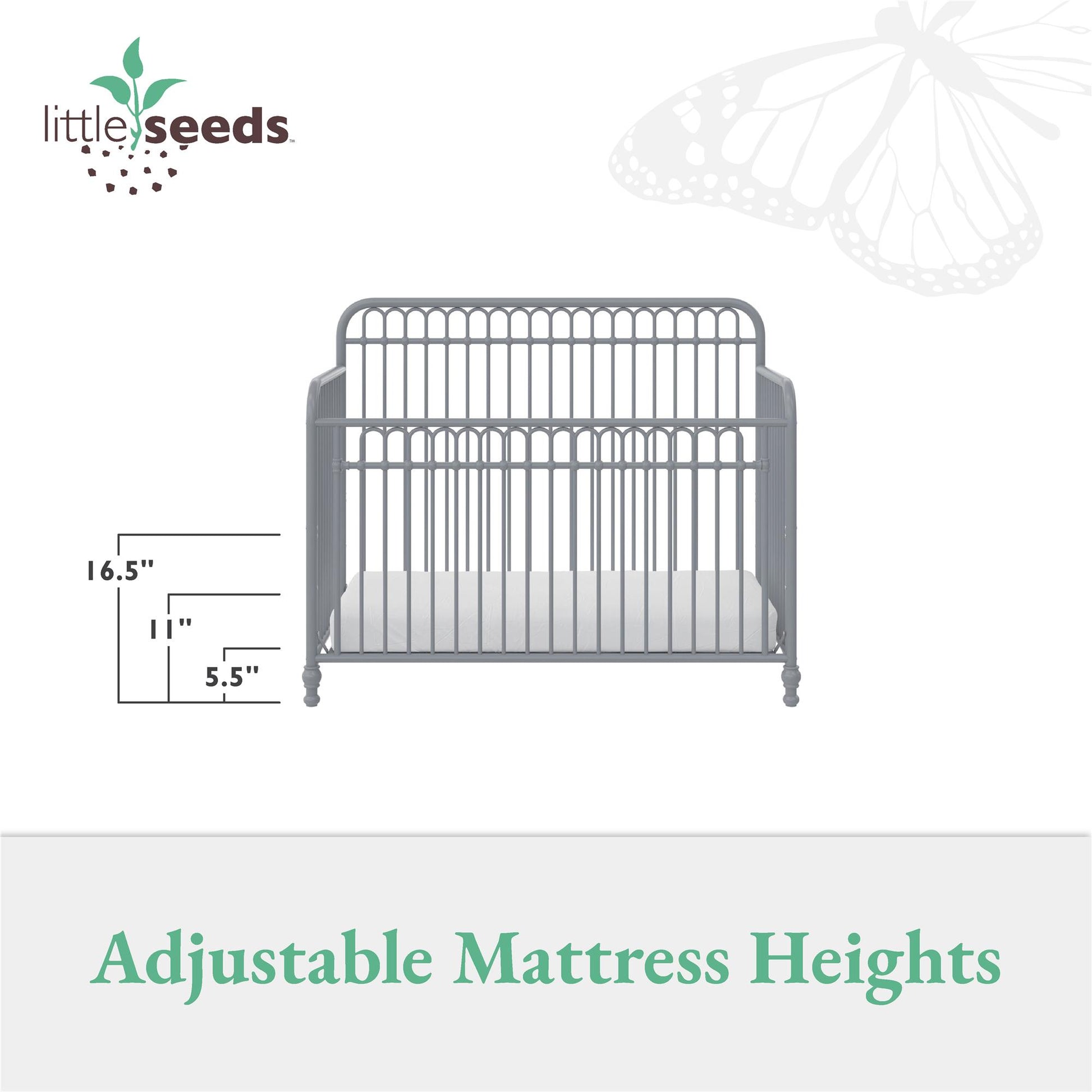 Ivy 3 in 1 Convertible Metal Crib - Dove Gray